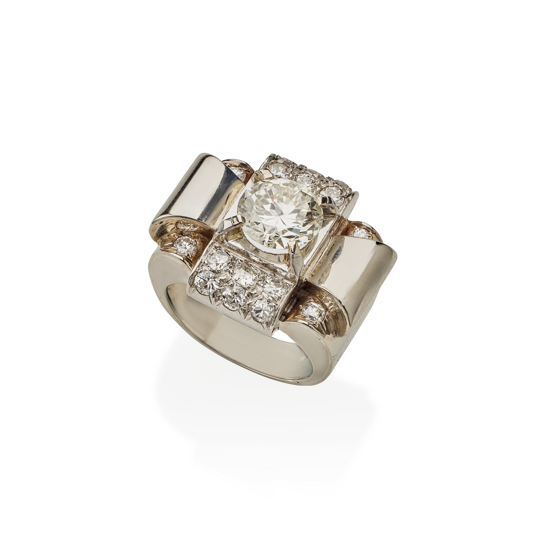 18K White Gold Diamond Ring - Vintage French Retro Style for Women, Perfect for Engagement, Wedding, Anniversary & Special Occasions
