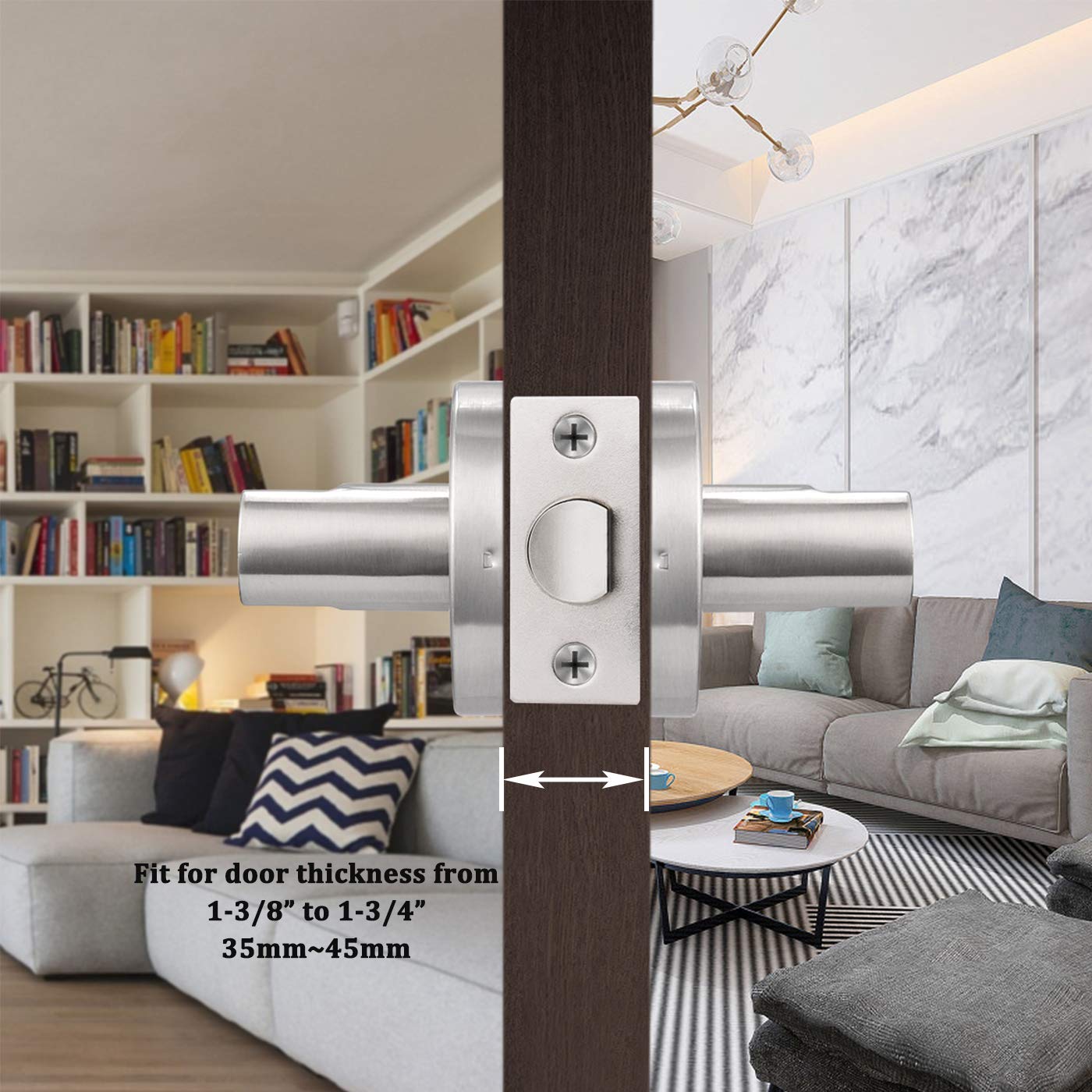 Gobrico 6 Pack Interior Door Levers - Flat Straight Style Nickel Finish Passage Door Locksets for Hallway, Closet & Bedroom - Easy Installation for Home & Office Use