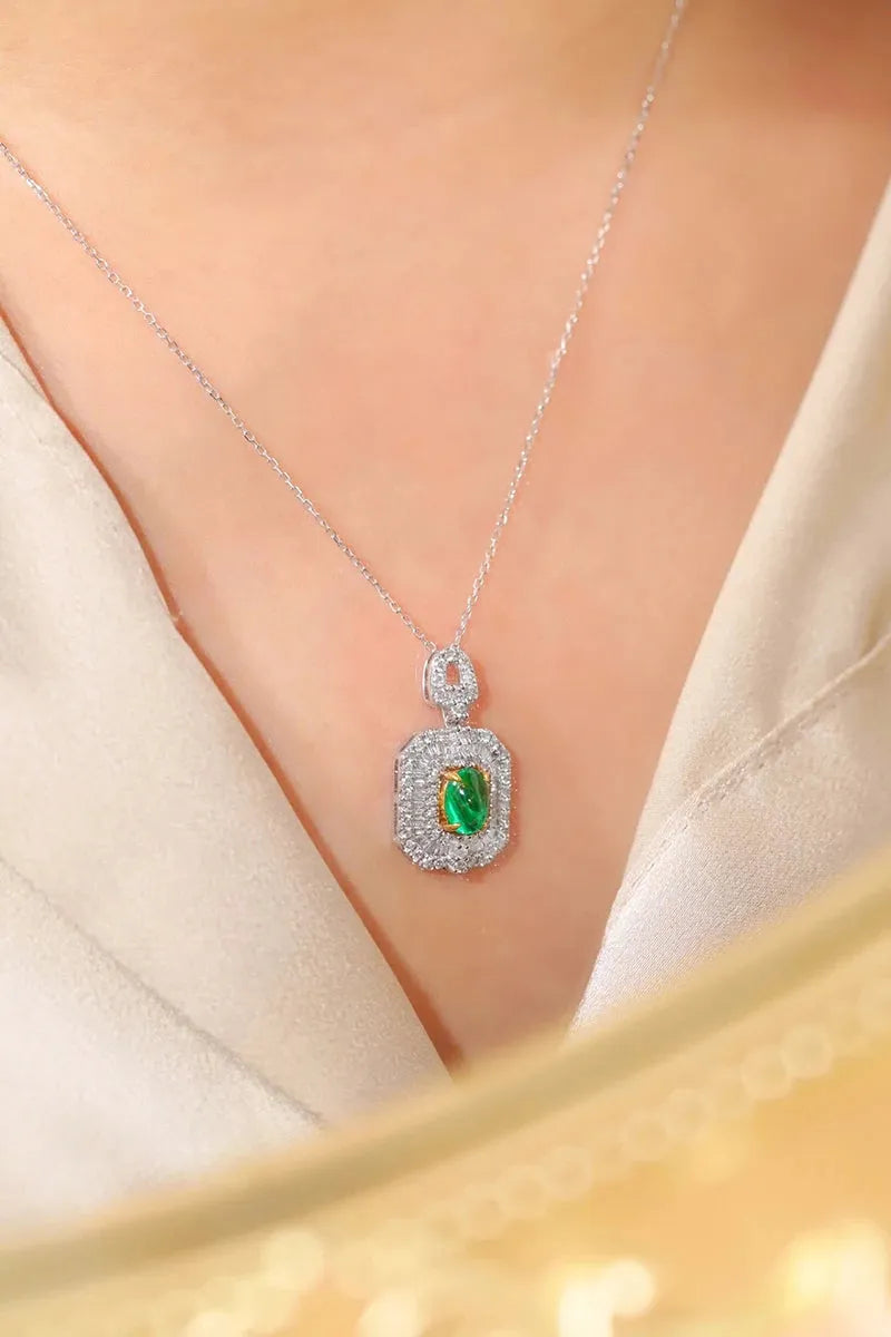 18K White & Yellow Gold Necklace with Real Natural Emerald & Diamond Gemstones | Luxury Women's Jewelry for Parties, Weddings & Special Occasions