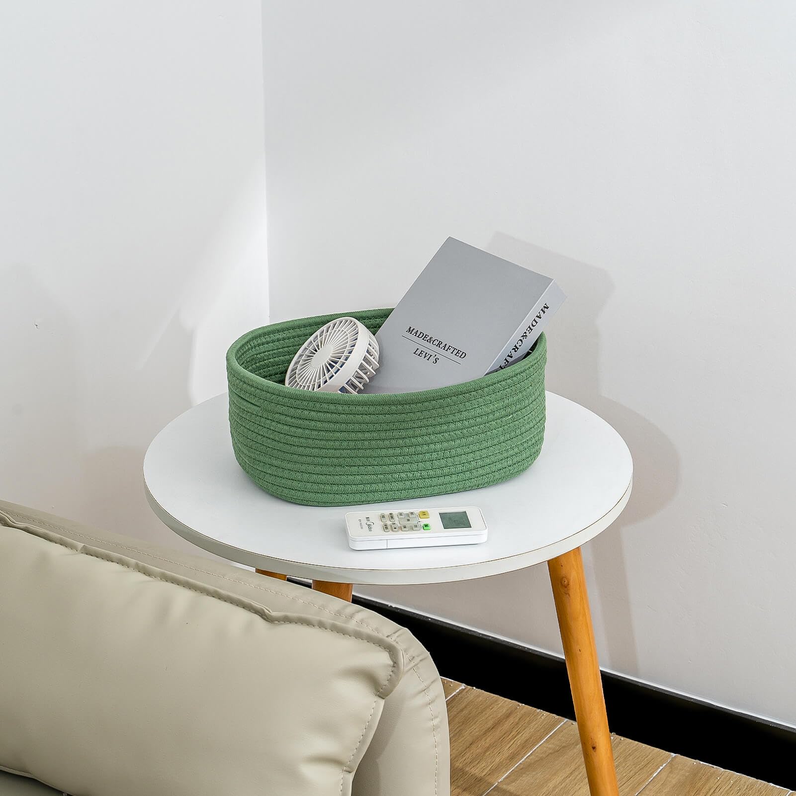 CubesLand Woven Storage Basket - Durable & Skin-Friendly Organizer for Shelves, Closet, Toys | Stylish Home Decor Rope Bin | Perfect for Bedroom, Nursery & Living Room Organization (Green)