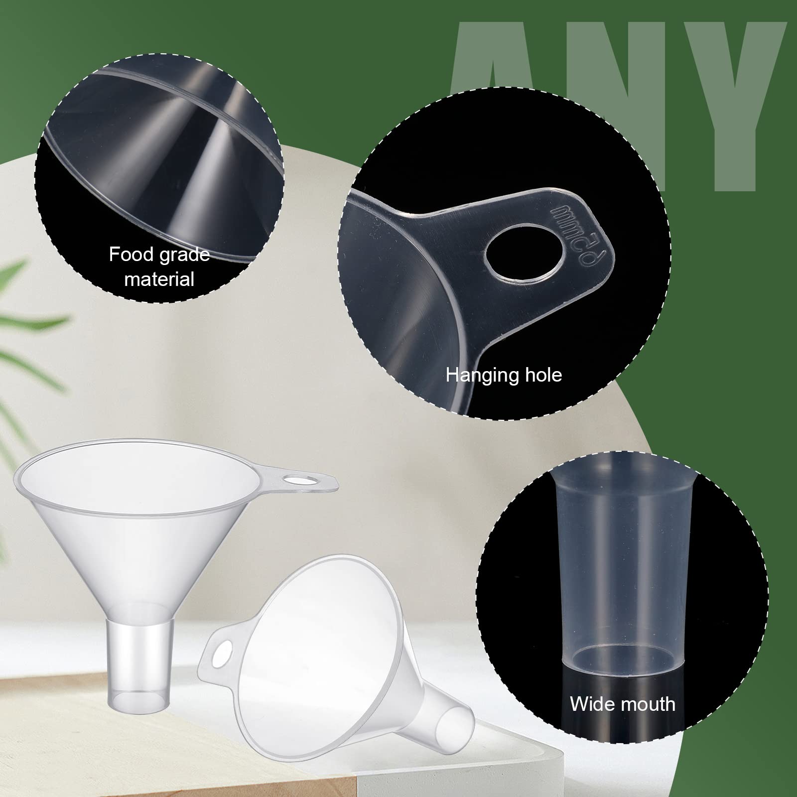 4 Pack Small Plastic Funnels - 2.56 Inch Clear Wide Mouth for Filling Water, Powder, Essential Oils & Perfumes - Perfect for Kitchen, Bathroom, Garage & DIY Projects