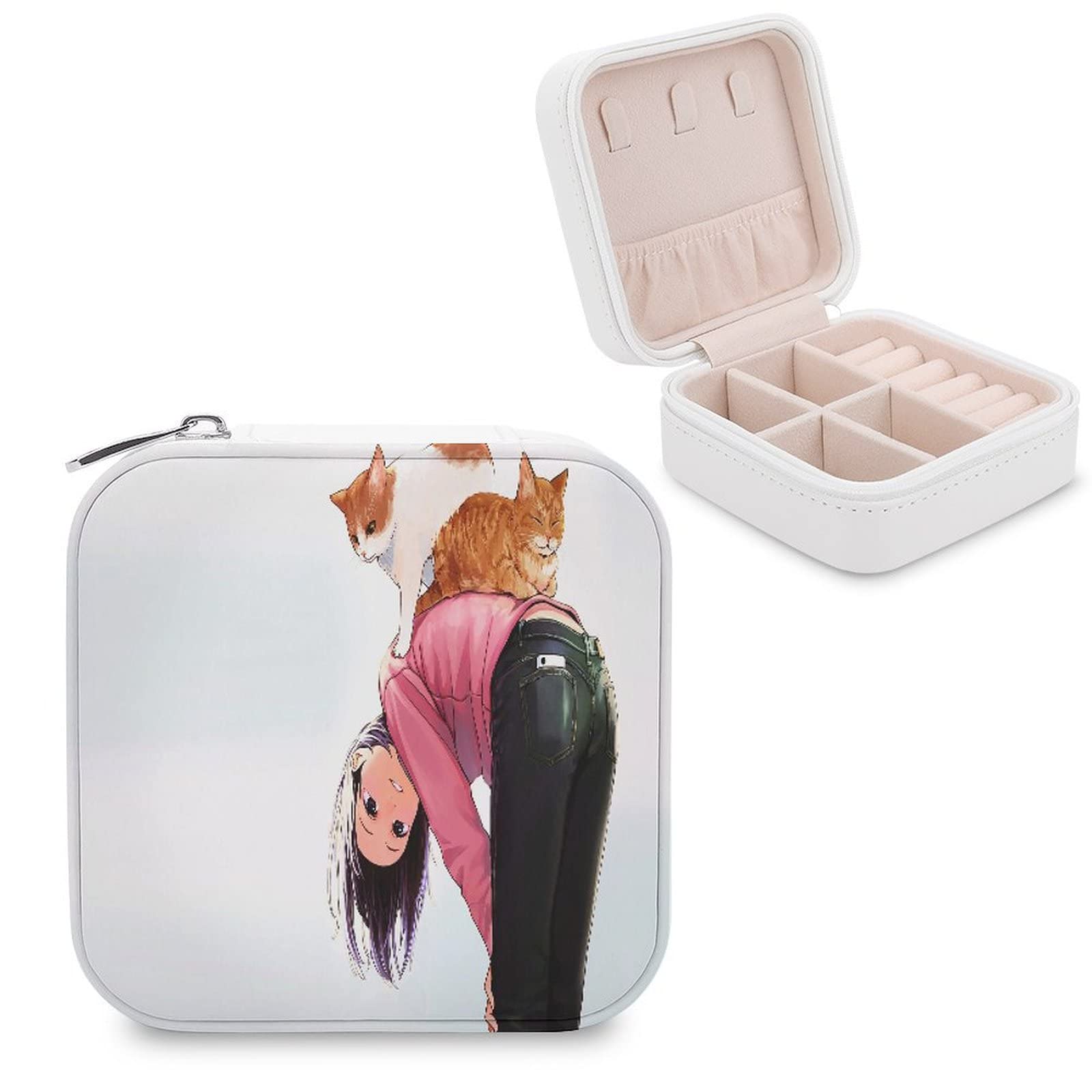 Anime Cat Jewelry Organizer Box for Women & Girls - Portable Travel Jewelry Case with 4x4x2.2 Inch Compact Size - Perfect for Necklaces, Rings, Earrings Storage at Home or On The Go