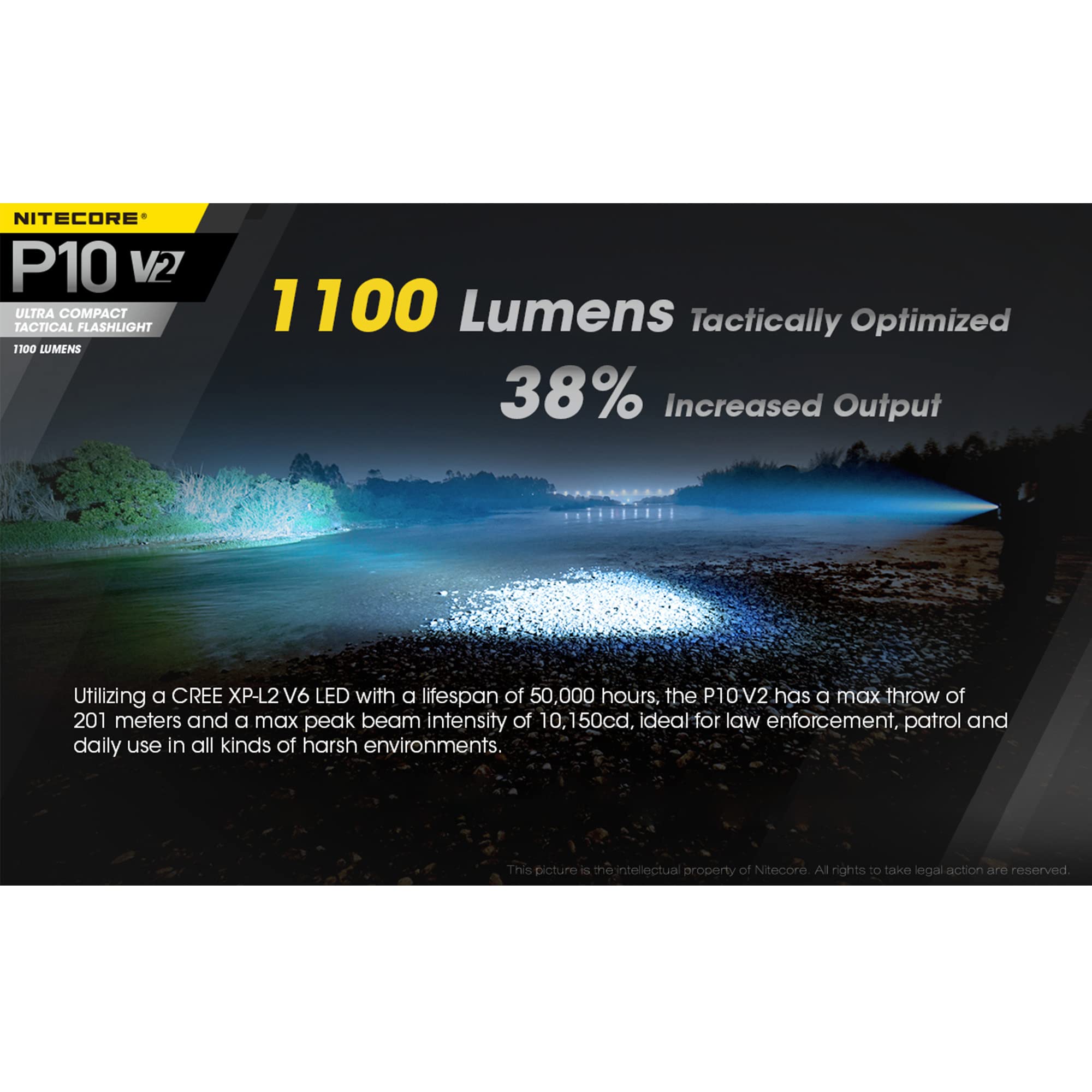 Nitecore P10 V2 1100 Lumen Tactical Flashlight with Hard Holster & 2 LumenTac Batteries - Compact Powerful LED Light for Camping, Hiking, Emergency, and Outdoor Adventures