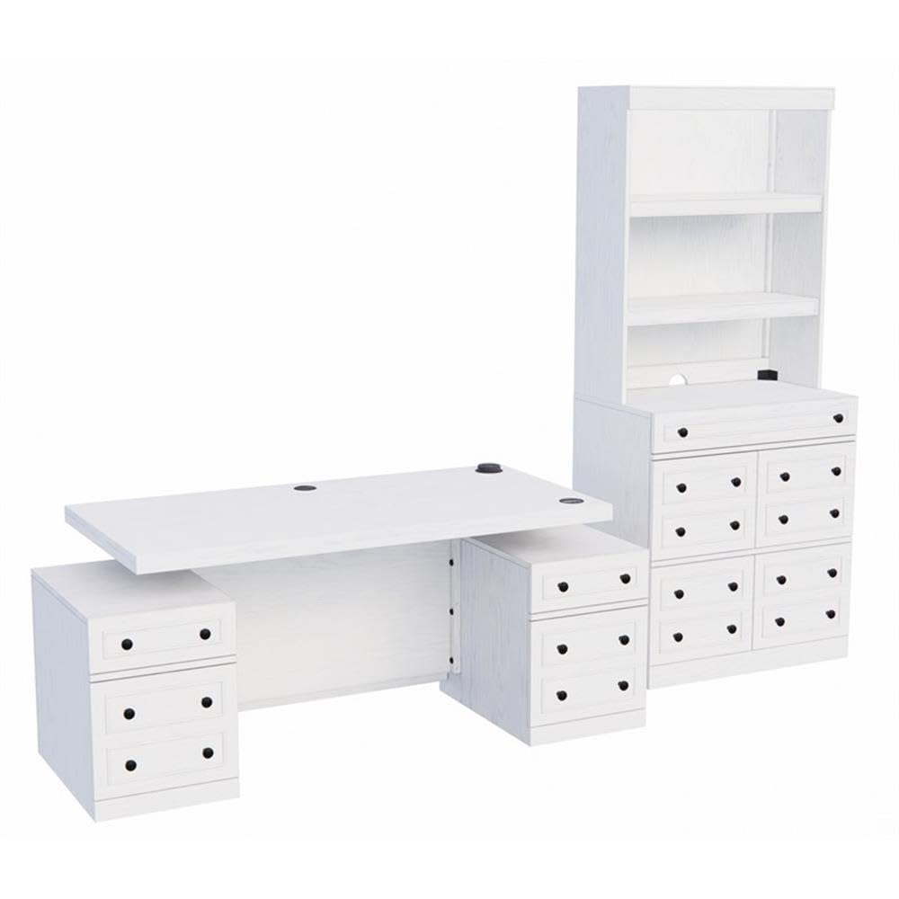 Windsor White Solid Wood Adjustable Height Sit-Stand Desk with Storage Drawers & File Cabinet - Home Office Workstation for Remote Work & Study