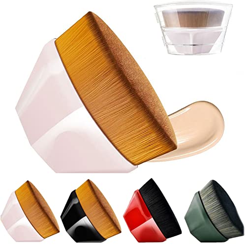 Flat Top Kabuki Foundation Makeup Brush with Cap - Soft Bristles for Flawless Liquid & Powder Application - Perfect for Professional & Everyday Makeup (1pc, Pink)
