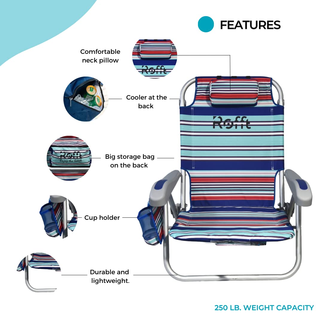 6-Position Reclining Beach Chair with Backpack Straps - Heavy Duty Folding Beach Chairs for Adults, Lightweight & Lay Flat Design - Perfect for Beach, Camping, Poolside & Outdoor Relaxation