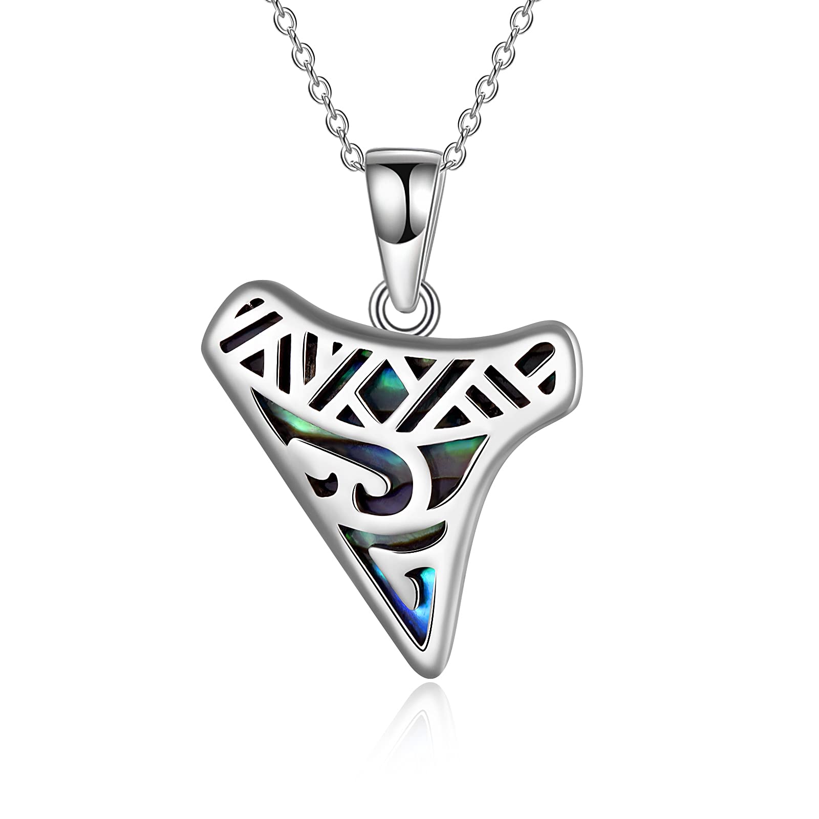 YAFEINI Sterling Silver Shark Tooth Necklace with Abalone Pendant - Ocean Wave Jewelry Gift for Women & Teens - Perfect for Beach Vacations, Boho Fashion & Everyday Wear