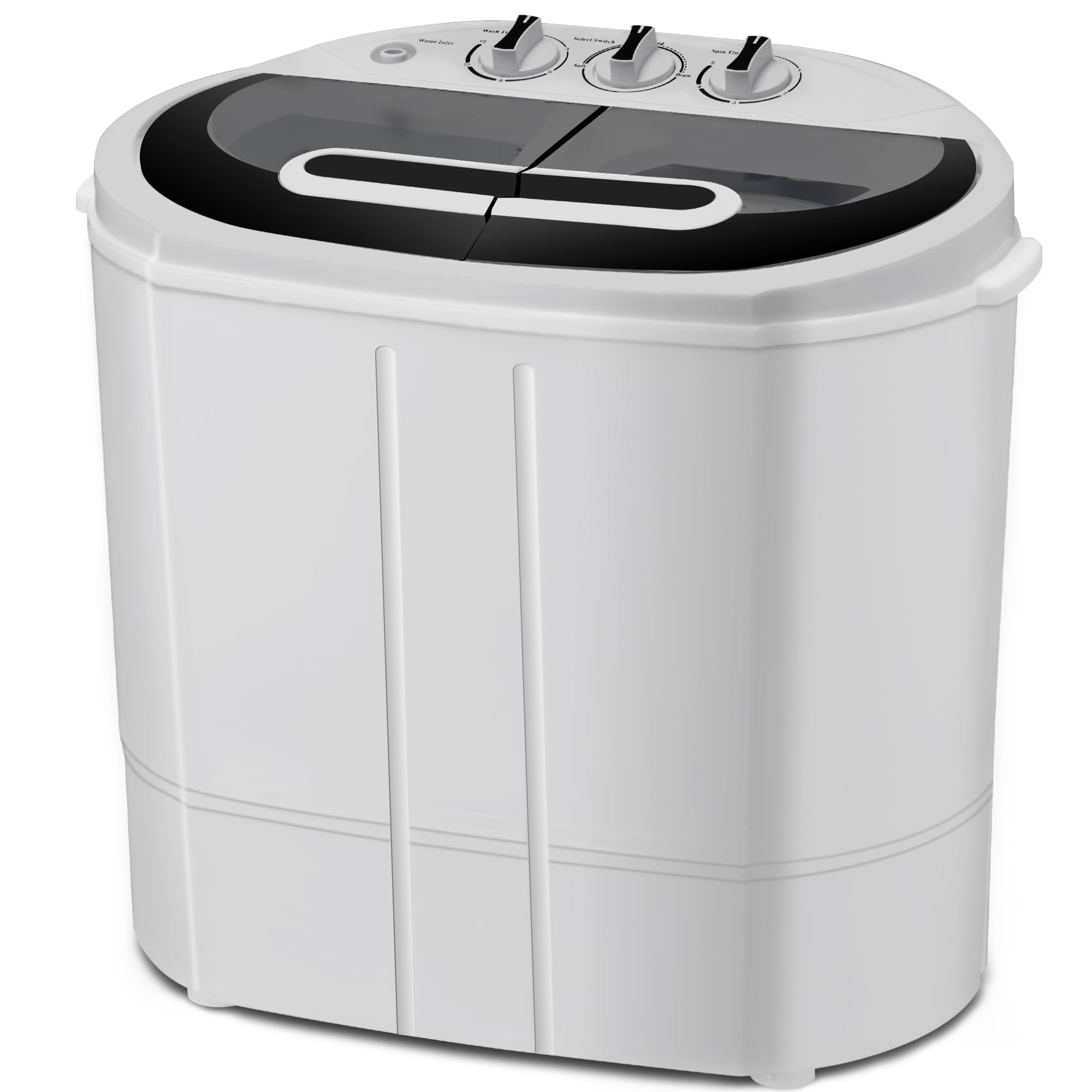 Portable Washing Machine 15lbs Twin Tub - 2 in 1 Compact Mini Washer & Spinner (9lbs Washer + 6lbs Dryer) for Small Spaces, Dorms, Apartments, RVs, Camping - Black | Perfect for Travel, Off-Grid Living & Small Laundry Loads
