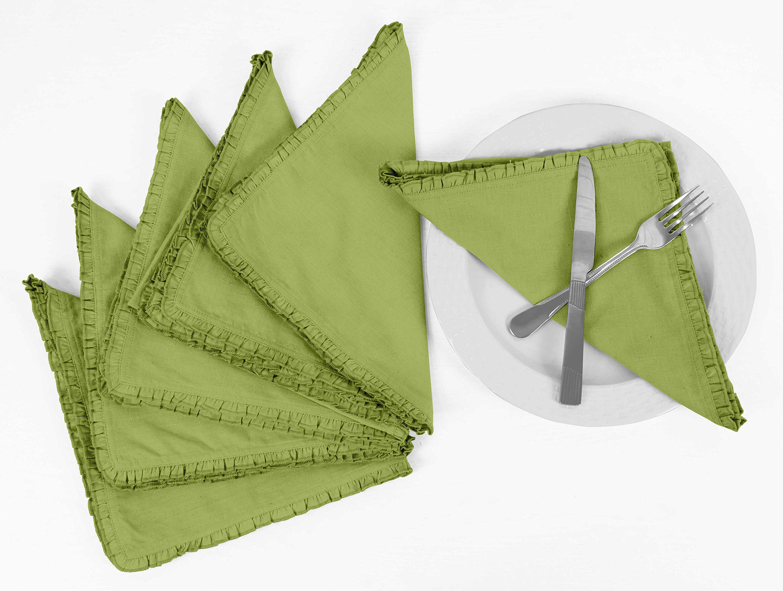 Eco-Friendly Light Green Reversible Frill Table Mats & Napkins Set - 6-Piece Dining Room Decor for Everyday Use & Special Occasions