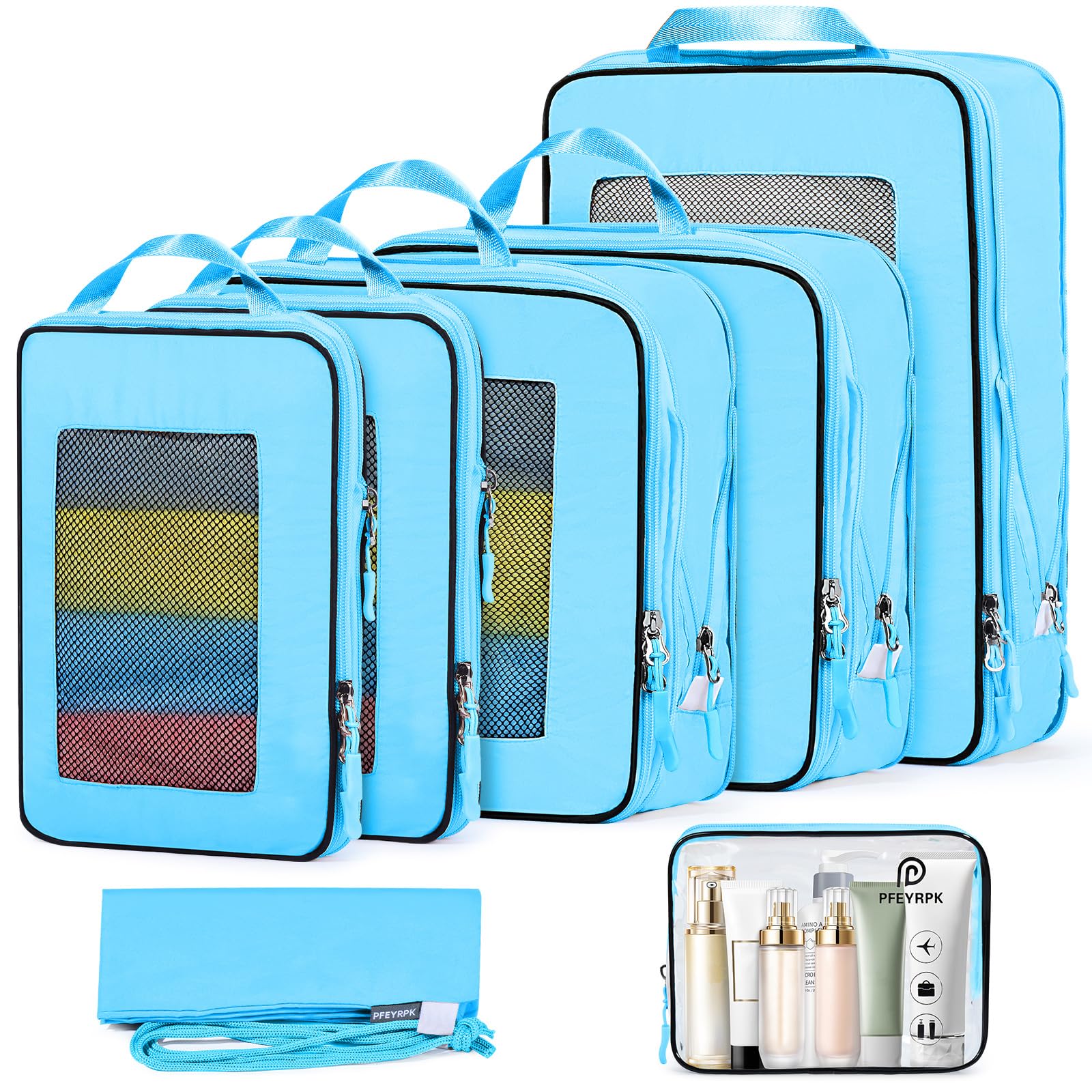 7-Piece Compression Packing Cubes Set - Expandable Travel Organizer for Luggage, Suitcase & Backpack | Space-Saving Carry-On Accessories | Perfect for Business Trips, Vacations & Weekend Getaways
