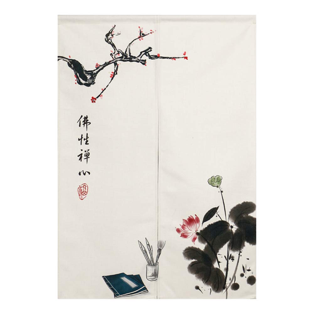 Japanese Noren Door Curtain - Chinese Ink Painting Design, Cotton Linen Room Divider Tapestry (29