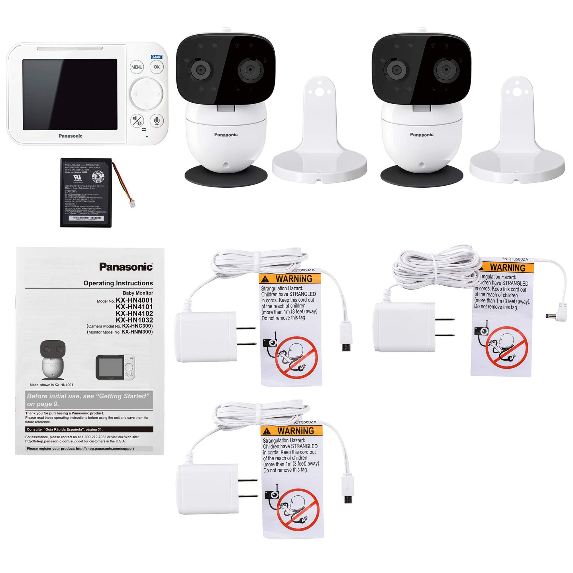 Panasonic Video Baby Monitor with Remote Pan/Tilt/Zoom, Long Range & Secure Connection - 2 Cameras & Parent Unit | 2-Way Talk, Lullabies, Night Vision | Portable for Nursery, Travel & Home Use
