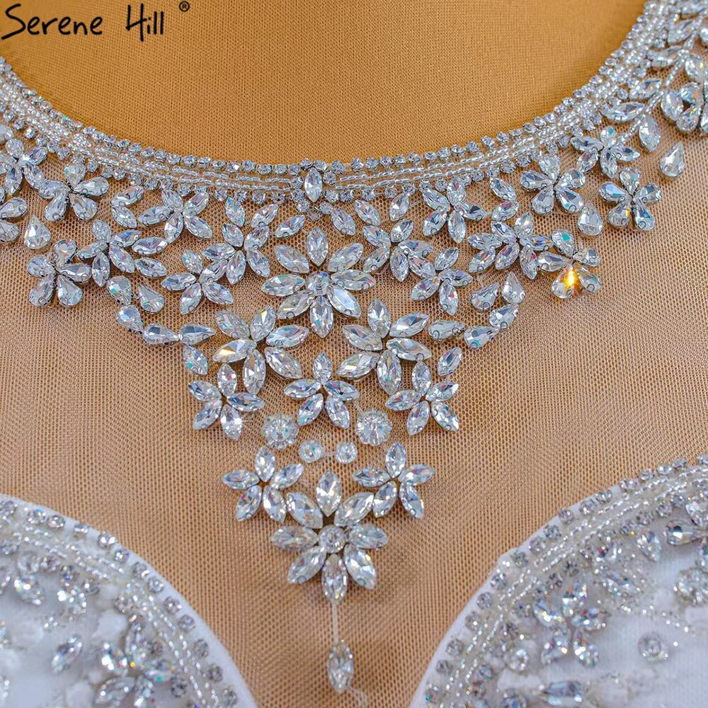 Serene Hill White Luxury Elegant Mermaid Wedding Dresses 2025 - Beaded Diamond Cap Sleeves Bride Gowns HM67296 - Custom Made for Beach Weddings & Formal Evening Events