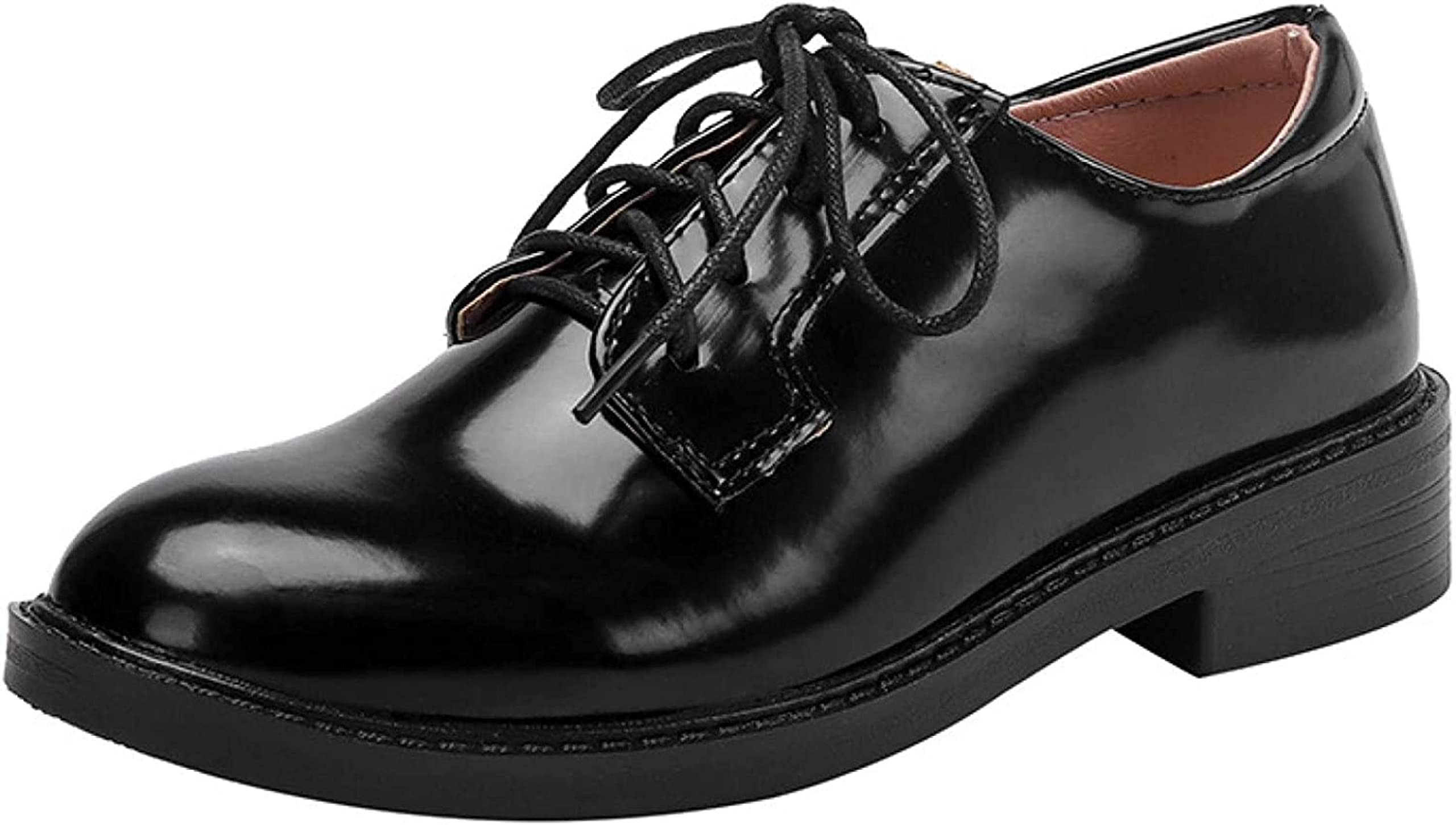 PXHBHP Women's Lace-Up Brogue Oxford Shoes | British Style PU Leather Flat Shoes for Women | Comfortable & Casual Footwear | Perfect for Office, Dating & Everyday Wear