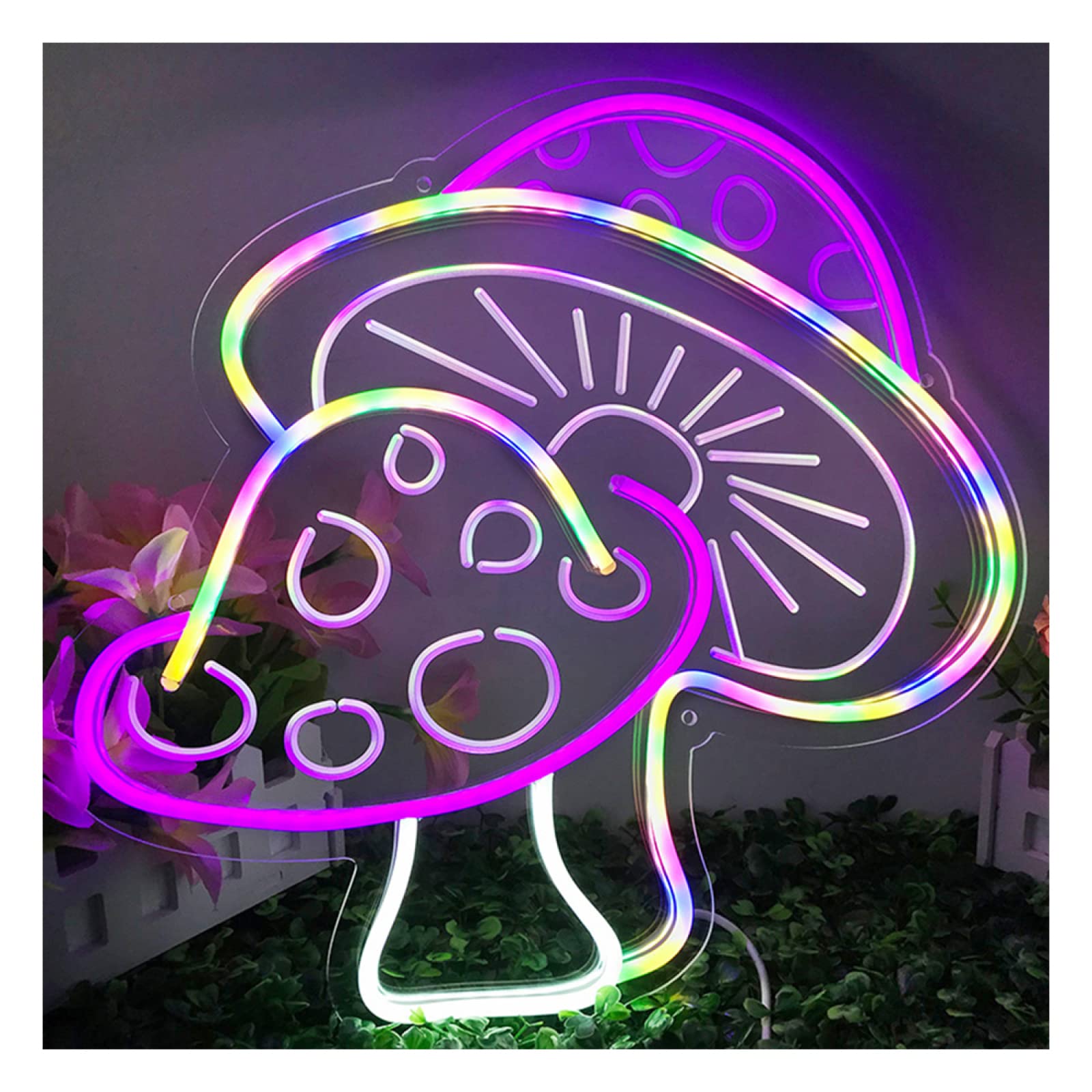 **Mushroom Neon Sign Wall Decor - USB Powered Dimmable LED Light for Bedroom, Birthday Party, Nursery, Bar & Cafe (15.2x14.8 inches) - Cute Mushroom Night Light for Home & Gift**