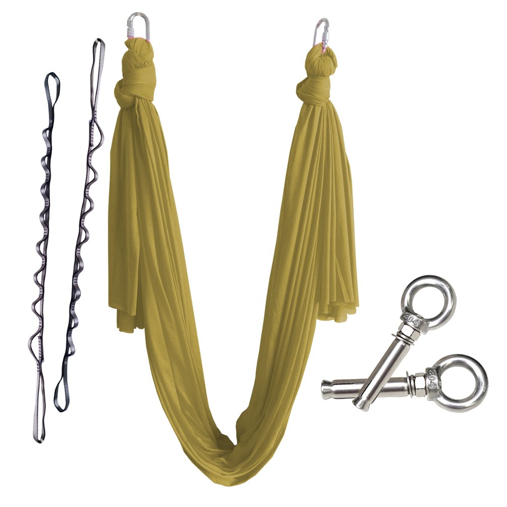 5.5 Yards Aerial Yoga Hammock Swing Set with Carabiner, Daisy Chain & Anchor - Complete Kit for Yoga, Pilates, Fitness & Home Workouts