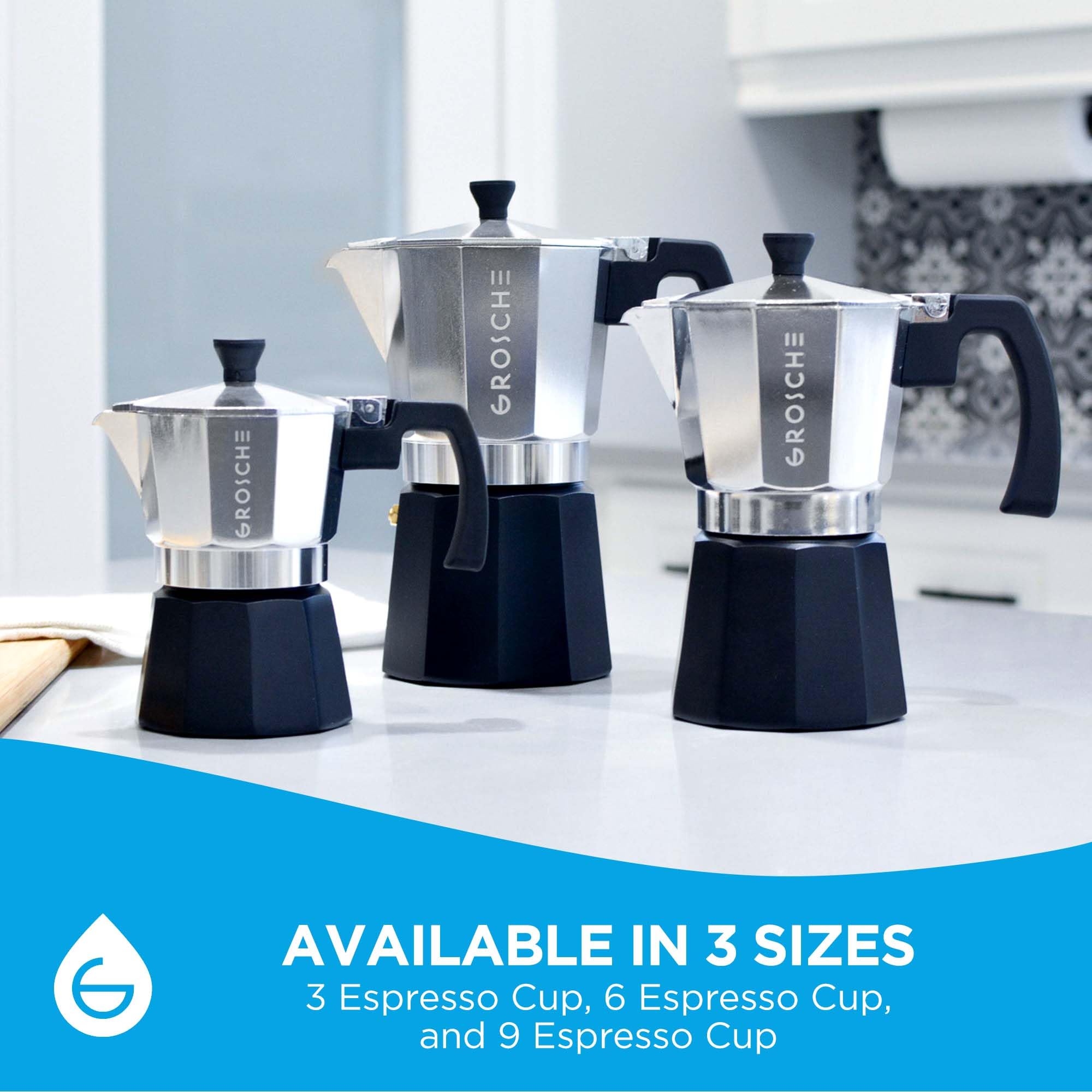 GROSCHE Milano Stovetop Espresso Maker - 6 Cup Moka Pot for Cuban & Italian Coffee | BPA-Free Aluminum Stovetop Coffee Brewer for Home, Camping & Gifts | Makes Rich Espresso, Latte & Cappuccino