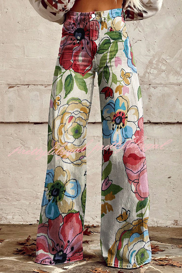 Women's Casual Floral Print Button Pocket Wide Leg Pants - Comfortable Lounge Pants for Spring Summer, Perfect for Beach Vacation, Yoga, and Everyday Wear