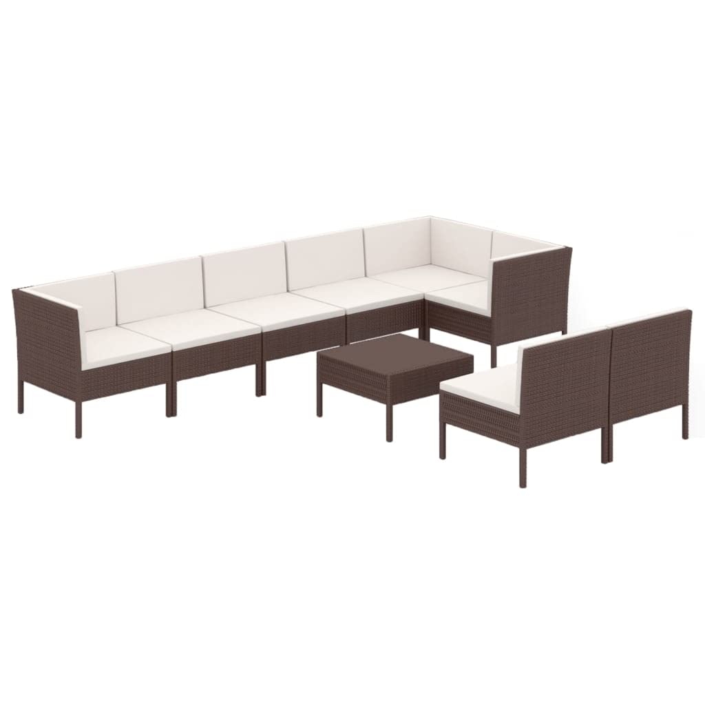 vidaXL 5-Piece Brown Patio Furniture Set - Weather-Resistant Poly Rattan Outdoor Lounge Set with Cushions & Coffee Table - Perfect for Garden, Backyard, Deck, and Poolside Relaxation