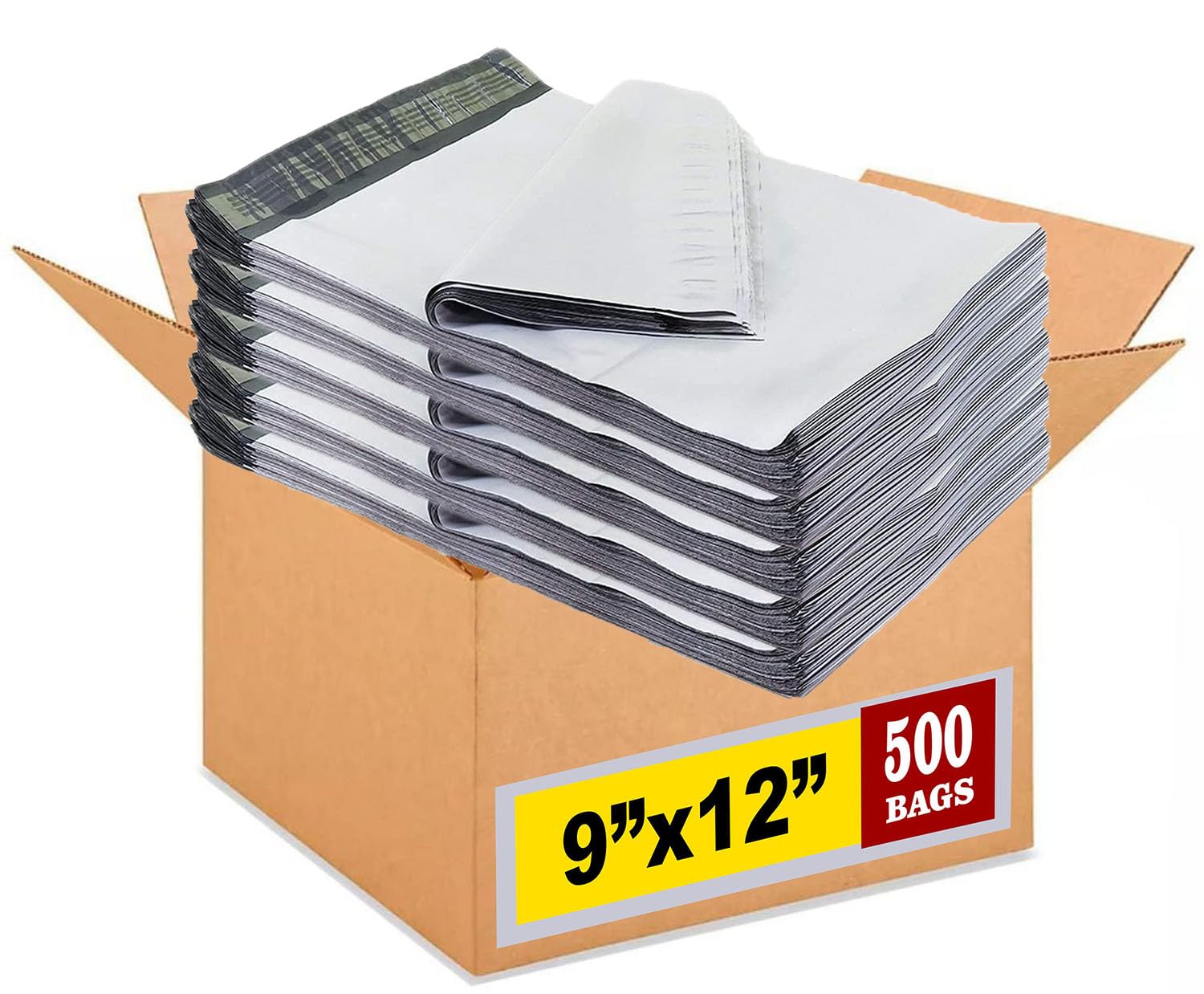 500-Pack 9x12 Inches White Poly Mailers #3 - Medium Size Self Seal Waterproof Mailing Envelopes for Shipping, Ecommerce & Packaging (Tear Proof, 500 Bags) - Perfect for Online Stores, Amazon FBA & Small Business Shipping