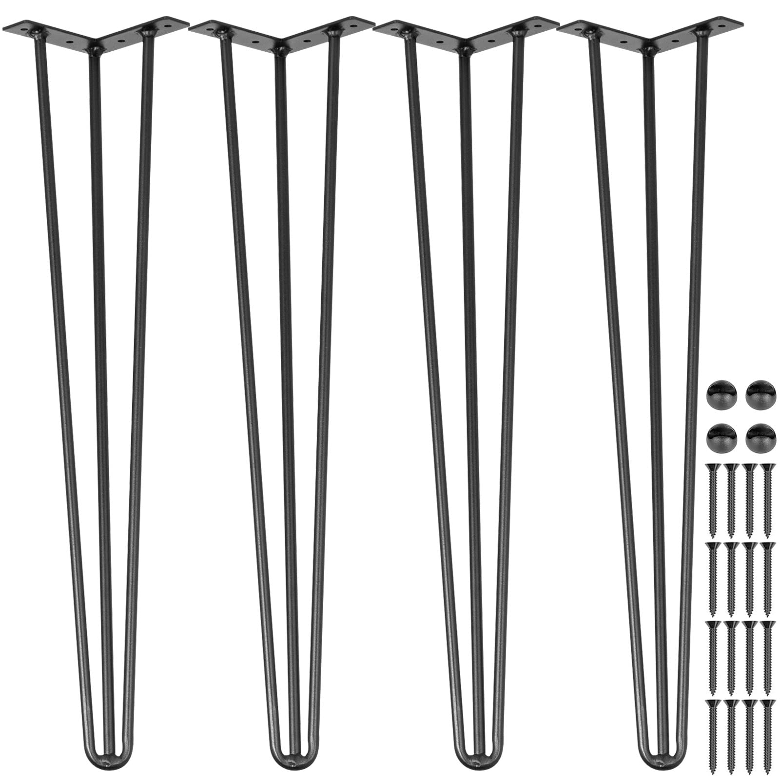 VEVOR Hairpin Table Legs 30 Inch Black Set of 4 - Heavy Duty 880lbs Load Capacity (220lbs Each) - 3 Rod Carbon Steel Desk Legs for DIY Furniture, Dining Tables, Benches & Chairs - Perfect for Home Office, Restaurant & Industrial Use