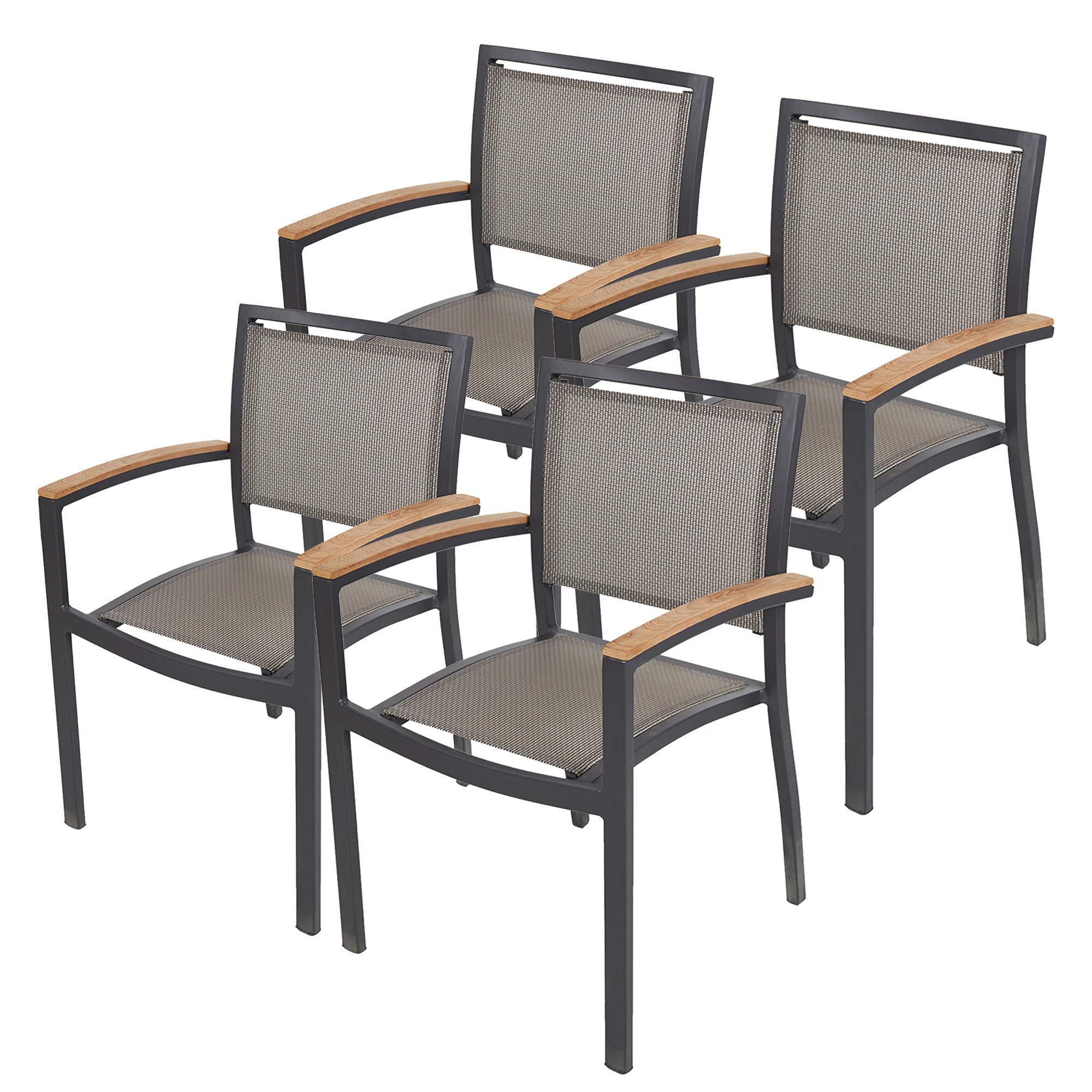 4 PCS Stackable Teak Armchairs for Patio, Backyard, Indoor & Outdoor Use - Durable & Weather-Resistant - Perfect for Dining, Lounging, and Entertaining Guests