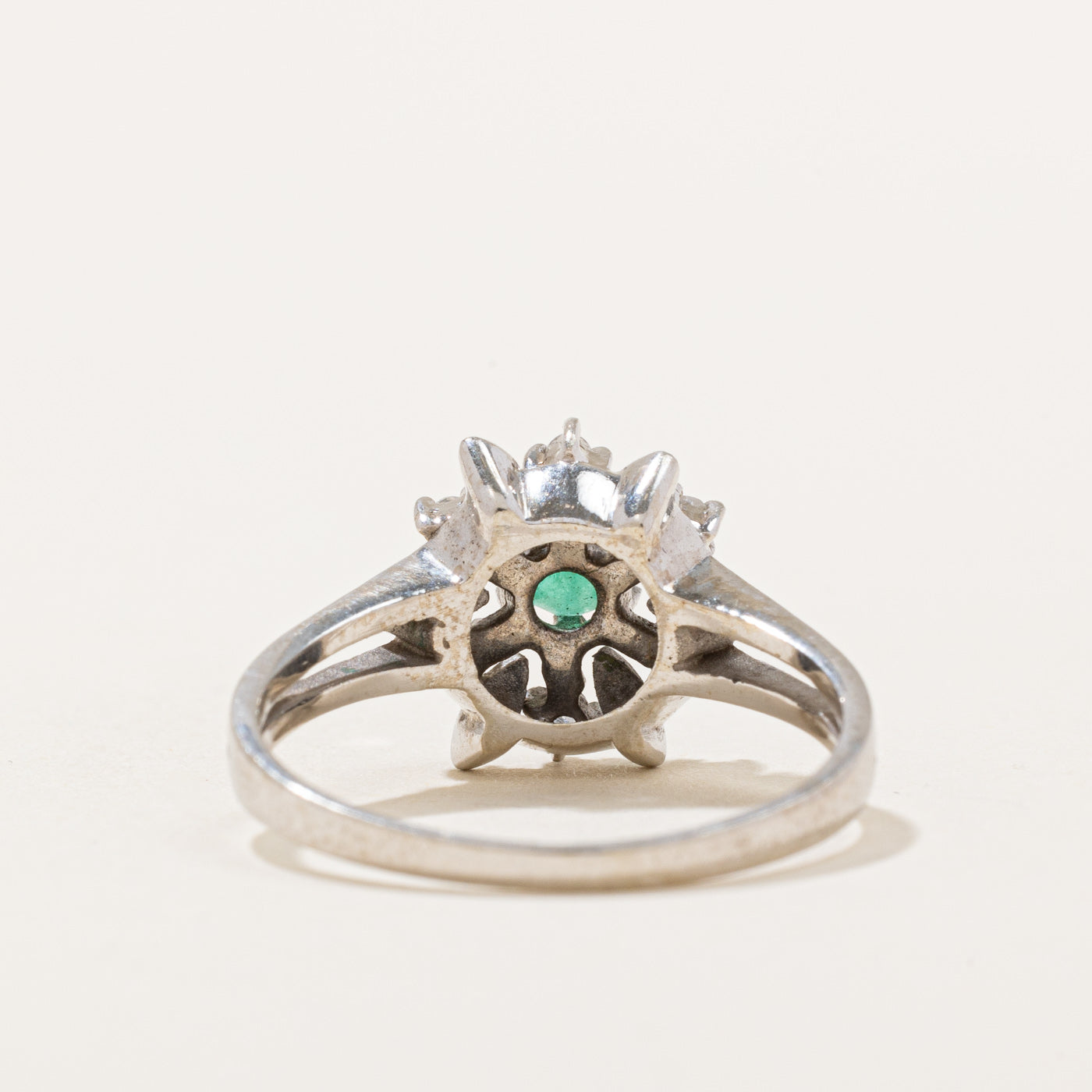 Austrian Hallmarked Emerald & Diamond Cocktail Ring - 0.05ctw Genuine Gemstone Jewelry - Size 7.25 - Perfect for Evening Parties, Weddings & Special Occasions