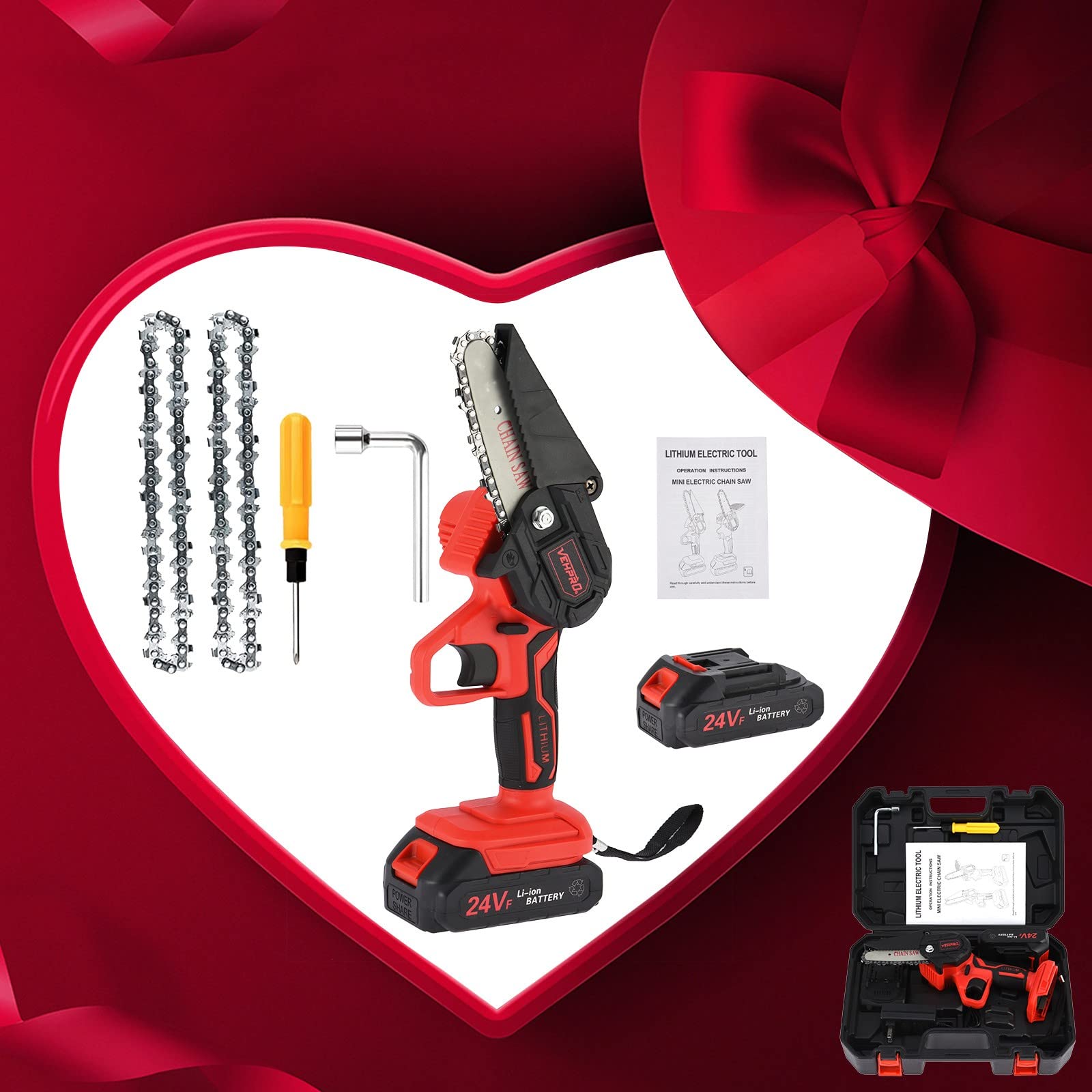 24V Cordless Electric Chainsaw - 1.5lb Portable Mini Chainsaw for Wood Cutting | DIY & Gardening