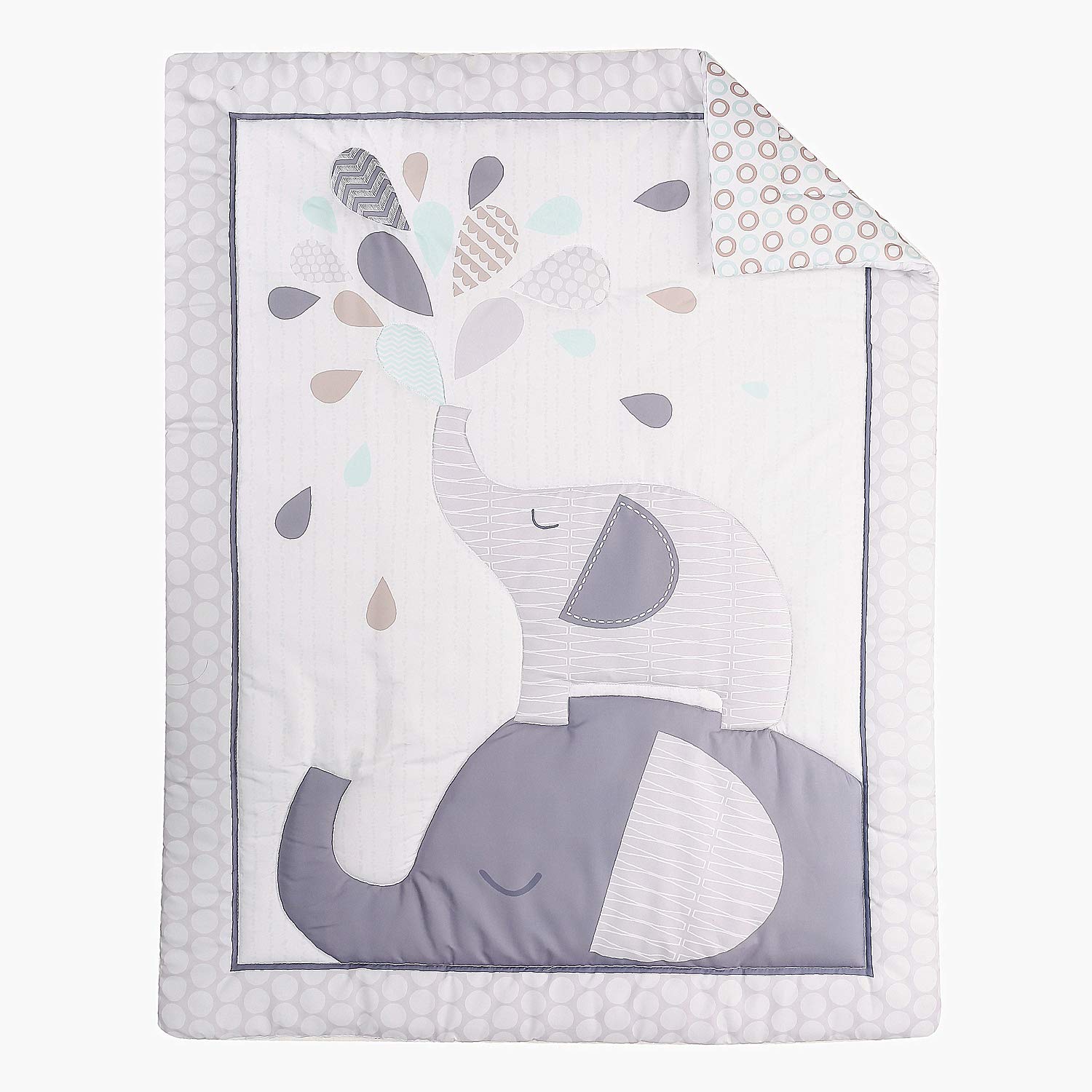 4-Piece Elephant Nursery Bedding Set for Baby Boys - Soft Microfiber Crib Comforter, Fitted Sheet, Dust Ruffle & Blanket in Grey with Embroidered Design | Perfect for Toddler Bedrooms, Baby Showers & Cozy Nursery Decor