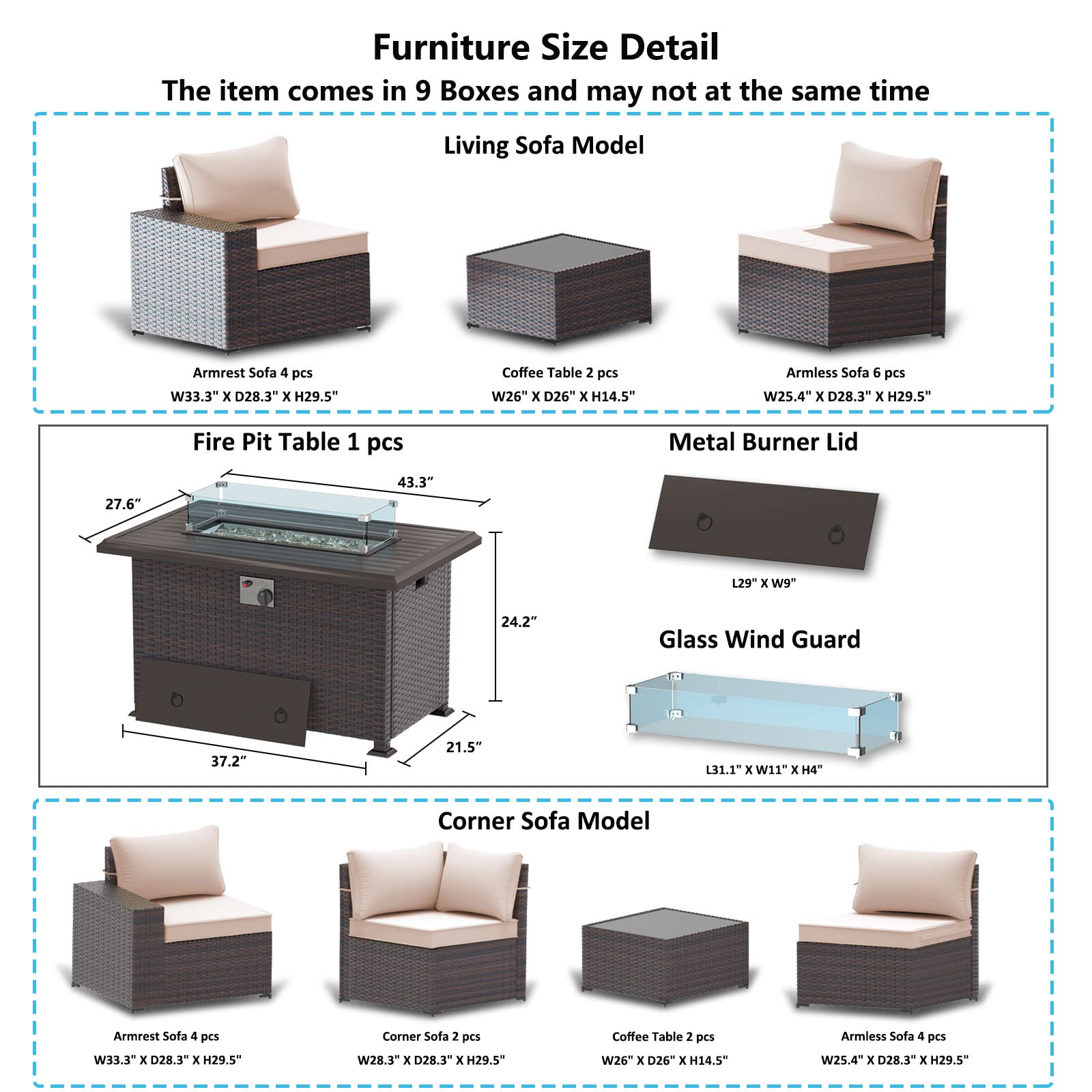 13-Piece Outdoor Patio Furniture Set with 43
