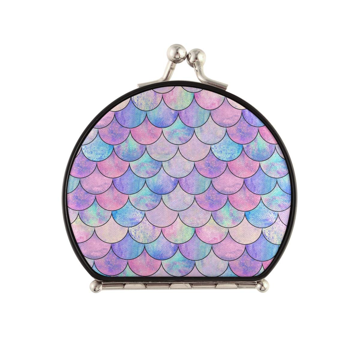 Portable Travel Makeup Mirror with 2x & 1x Magnification - Compact Double-Sided Mermaid Scale Design Mirror for Women | Perfect for Purse, Travel, Home & Professional Makeup Application