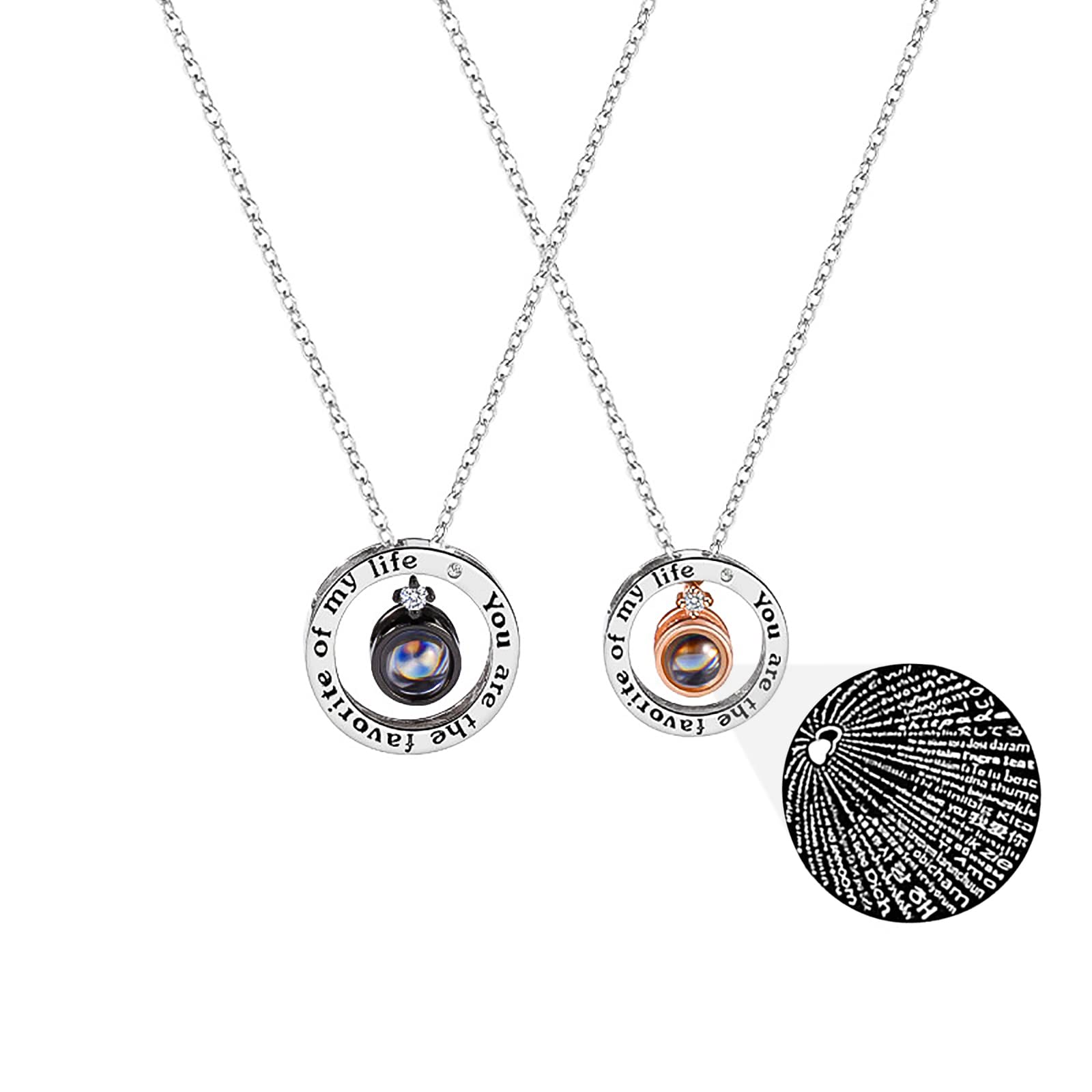 His & Her Engraved Couple Necklace Set - Matching Ring Pendant Love Necklaces for Couples, Anniversary & Valentine's Day Gifts for Boyfriend & Girlfriend - Perfect for Romantic Dates, Weddings & Special Occasions