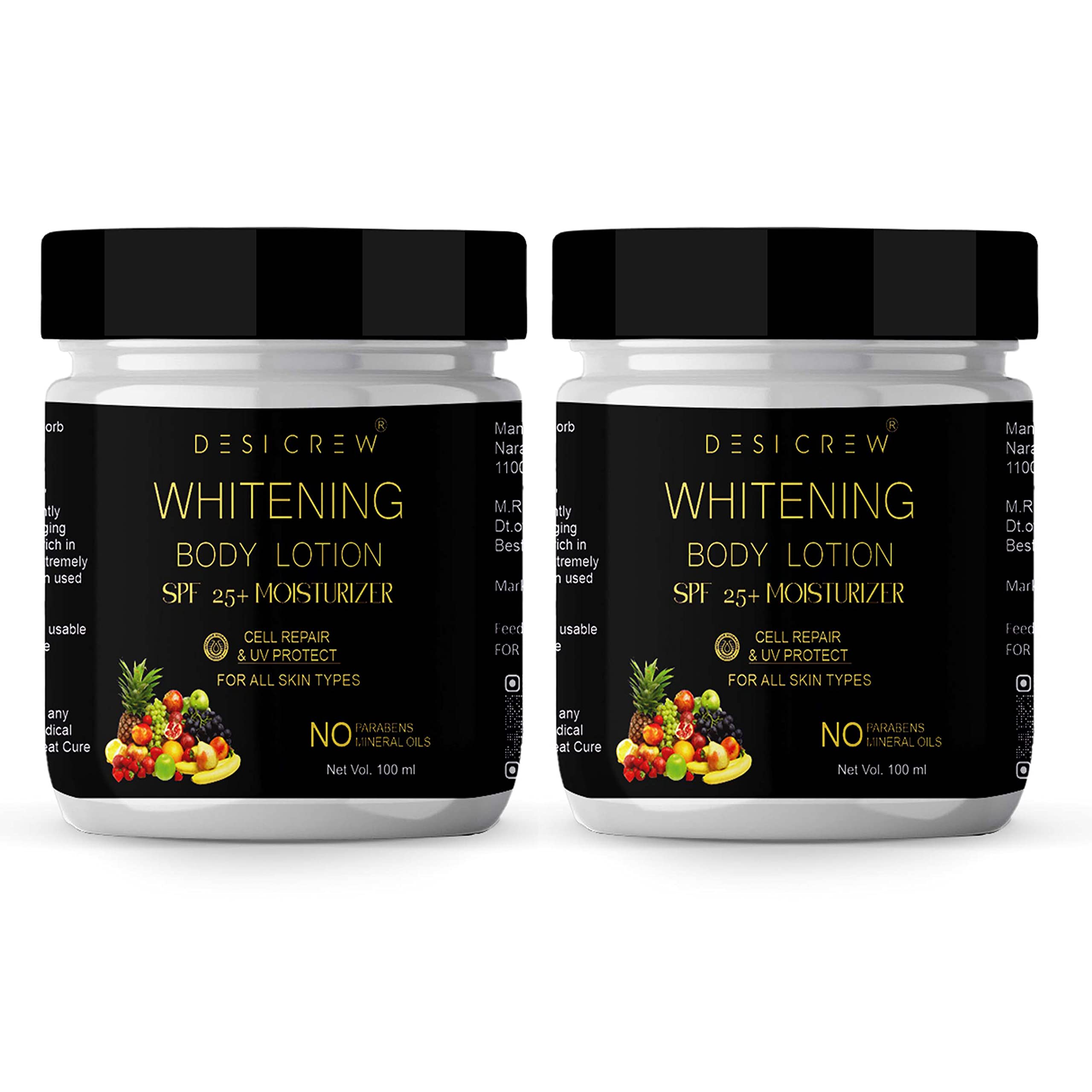 Desi Crew Whitening Body Lotion SPF 15+ Moisturizer for Face, Hands & Body - Brightening & Hydrating Skin Care (Pack of 2 x 200ml Jars) - Perfect for Daily Sun Protection & Even Skin Tone