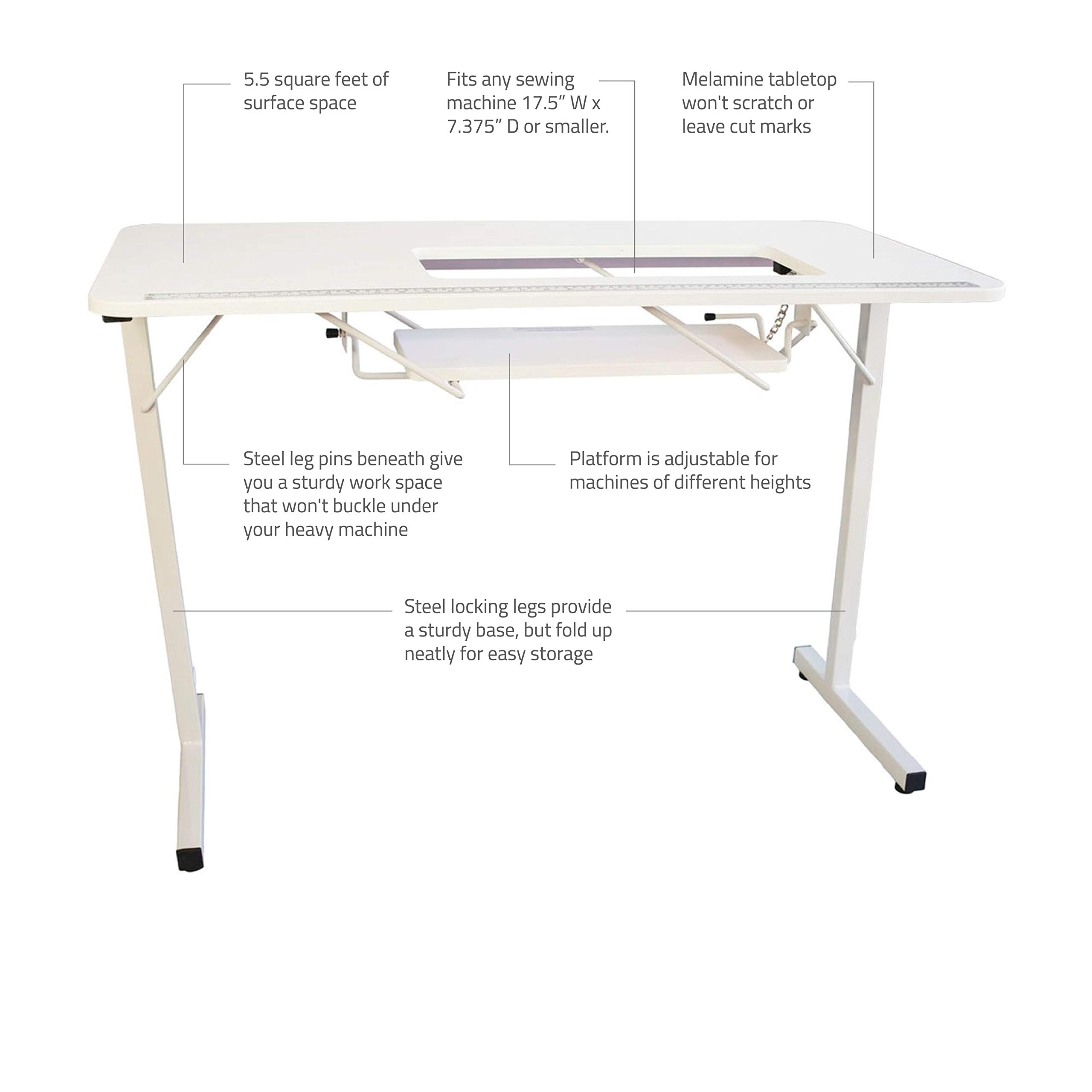 SewingRite SewStation 101 Portable Folding Sewing Table with Steel Legs - White Sewing Machine Table for Home, Office & Business - Ideal for Quilting, Crafting & DIY Projects