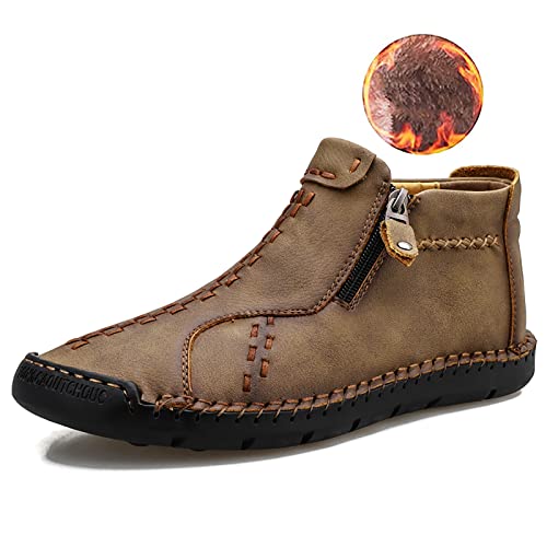**Dacomfy Men's Leather Ankle Chukka Boots - Slip-On Casual Loafers with Hand Stitching - Comfortable Dress Shoes for Work, Driving & Travel - Perfect for Office, Outdoor & Daily Wear**