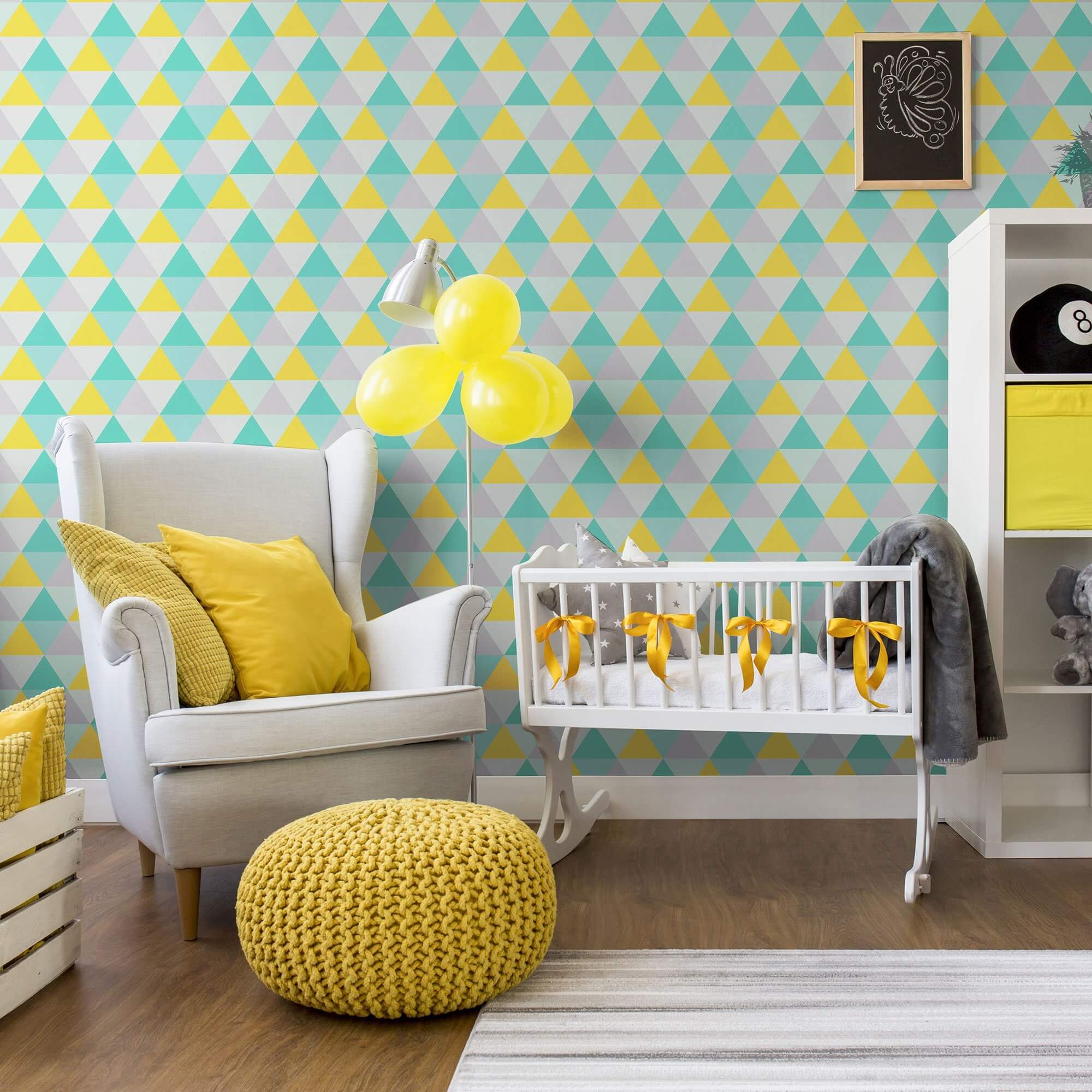 Green Triangles Geometric Peel and Stick Removable Wallpaper - Self-Adhesive Decorative Wall Covering for Bedroom, Living Room & Nursery Decor