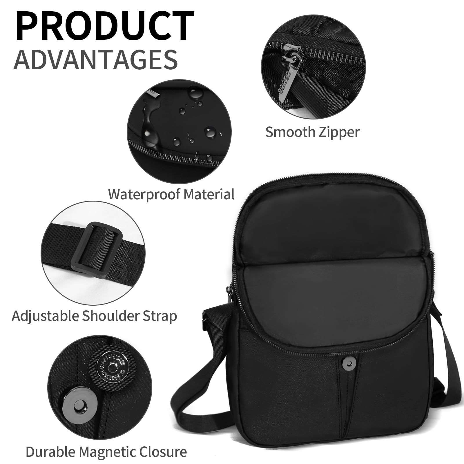 Women's Adjustable Crossbody Bag - Stylish Casual Shoulder Purse for Travel, Work & Festivals | Durable Handbag with Comfortable Strap | Perfect for Daily Commute, Shopping & Outdoor Activities (Black)
