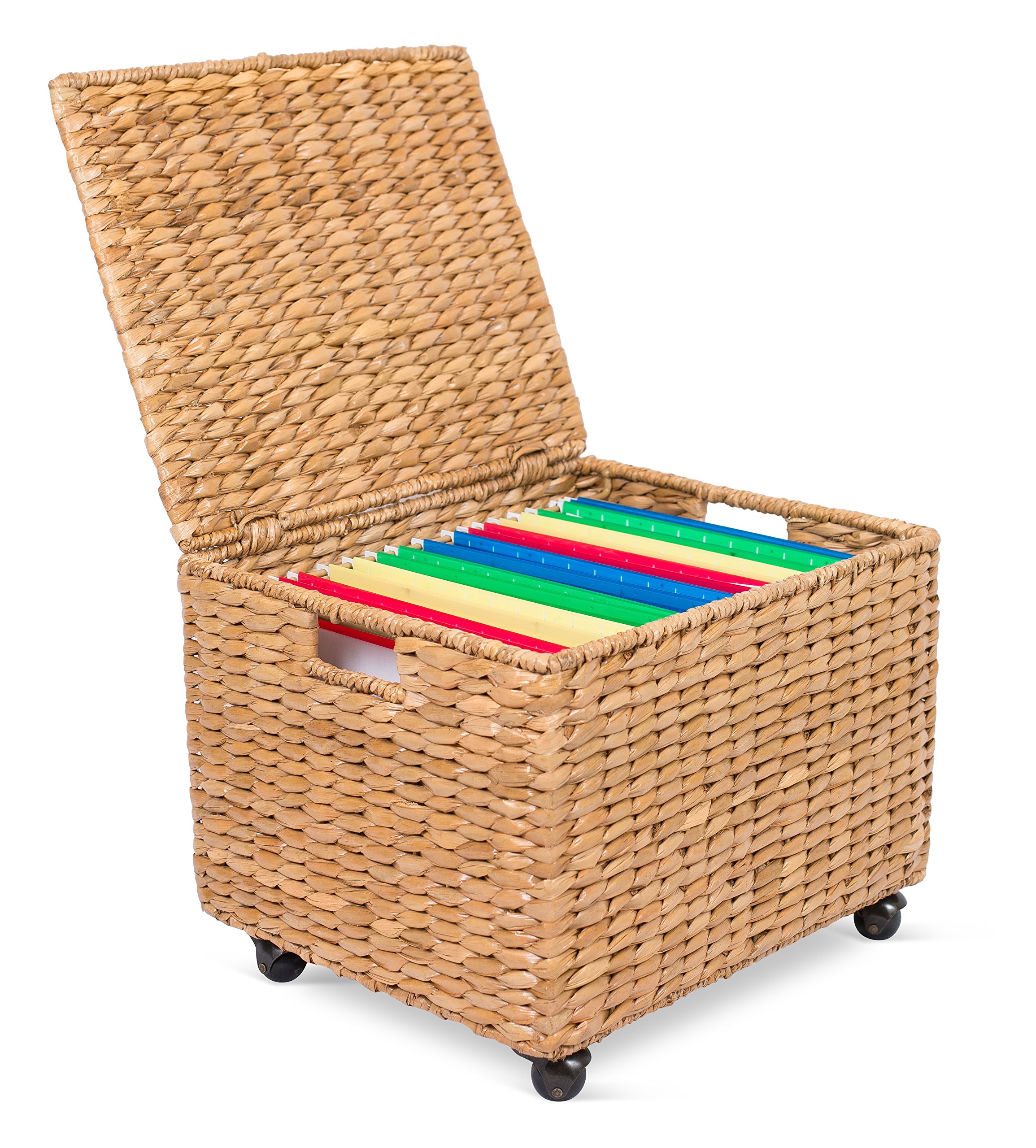 BirdRock Home Seagrass Rolling File Cabinet - Natural Woven Storage Organizer for Office & Home - File Organizer with Wheels - Perfect for Office Supplies, Home Decor & Small Space Organization