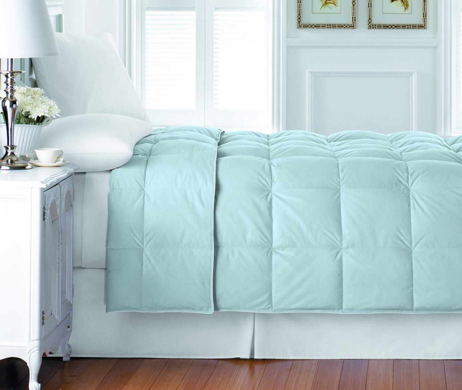 Blue Ridge Home Fashions 3-Star Microfiber White Full/Queen Comforter in Blue Mist - Ultra Soft Down Alternative Bedding for All Seasons | Perfect for Master Bedroom, Guest Room & Dorm