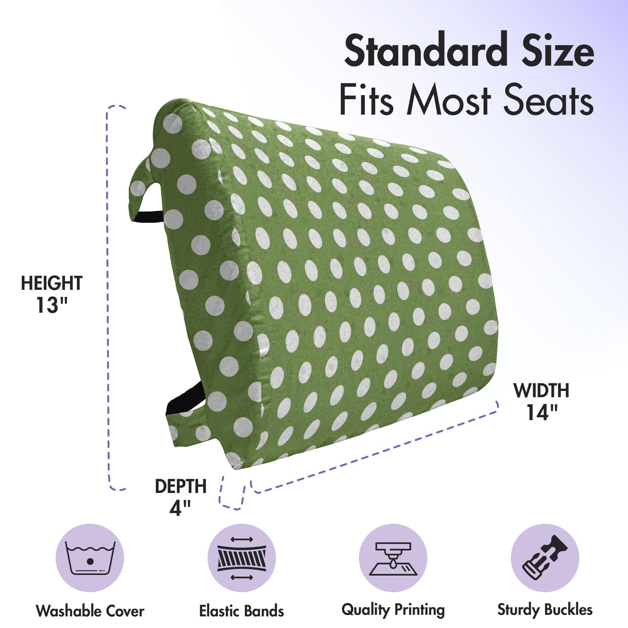 Ambesonne Green Lumbar Support Pillow with White Polka Dots - High Density Foam Cushion for Office Chair & Car Seat (14