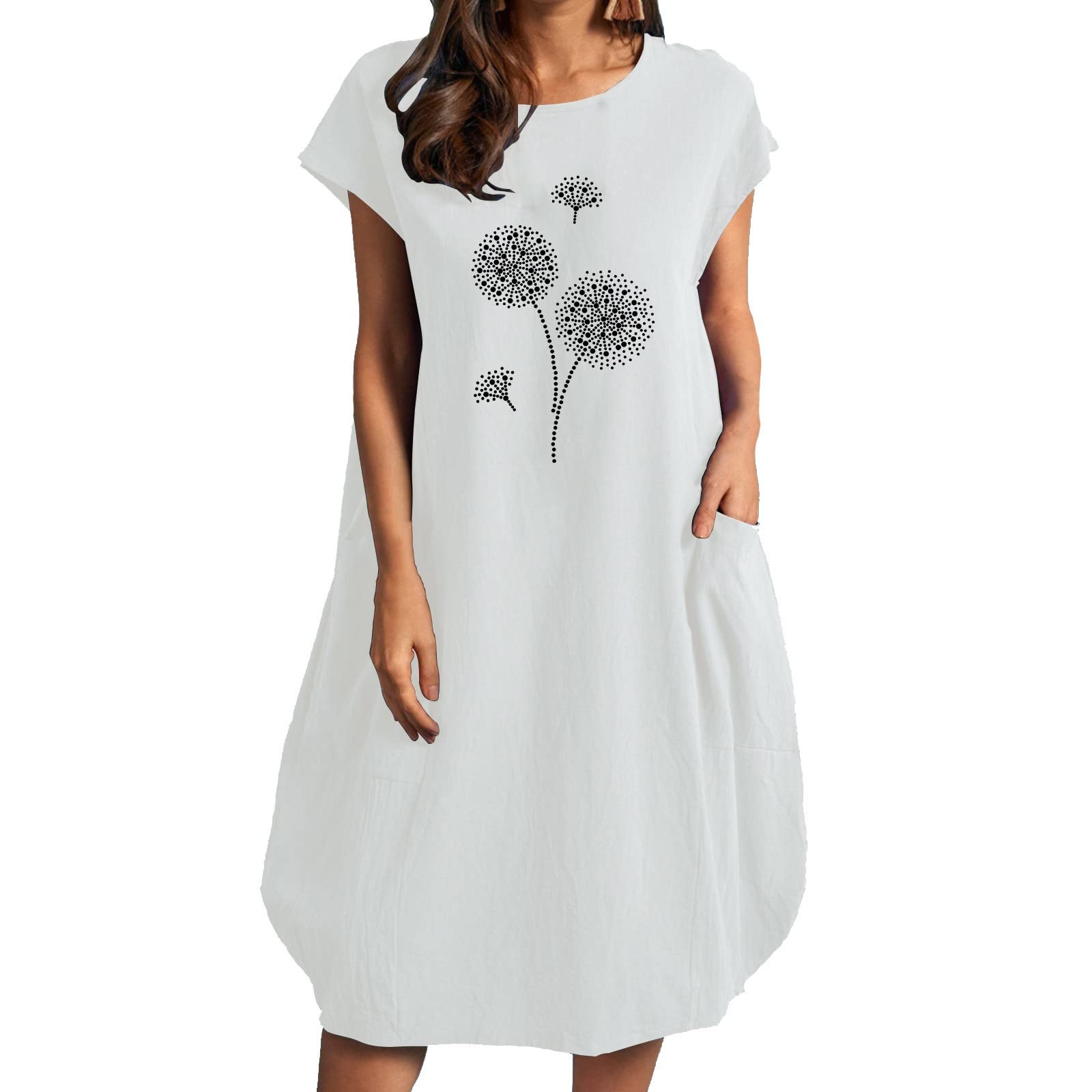 Women's Casual Printed Loose Short Sleeve Summer Dress - Round Neck Flowy Party Dress for Beach, Vacation & Everyday Wear