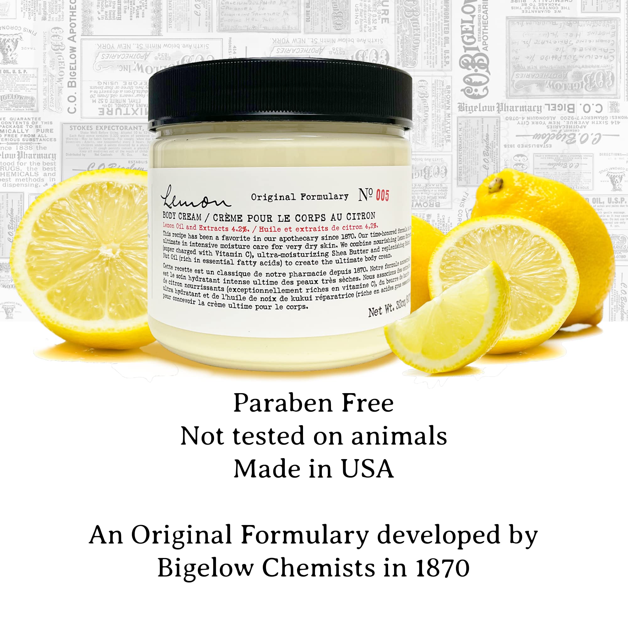 C.O. Bigelow Lemon Body Cream - Ultra Moisturizing Shea Butter & Kukui Nut Oil Body Lotion with Lemon Extract for Dry Skin - 8 oz - Perfect for Daily Hydration & After-Shower Care