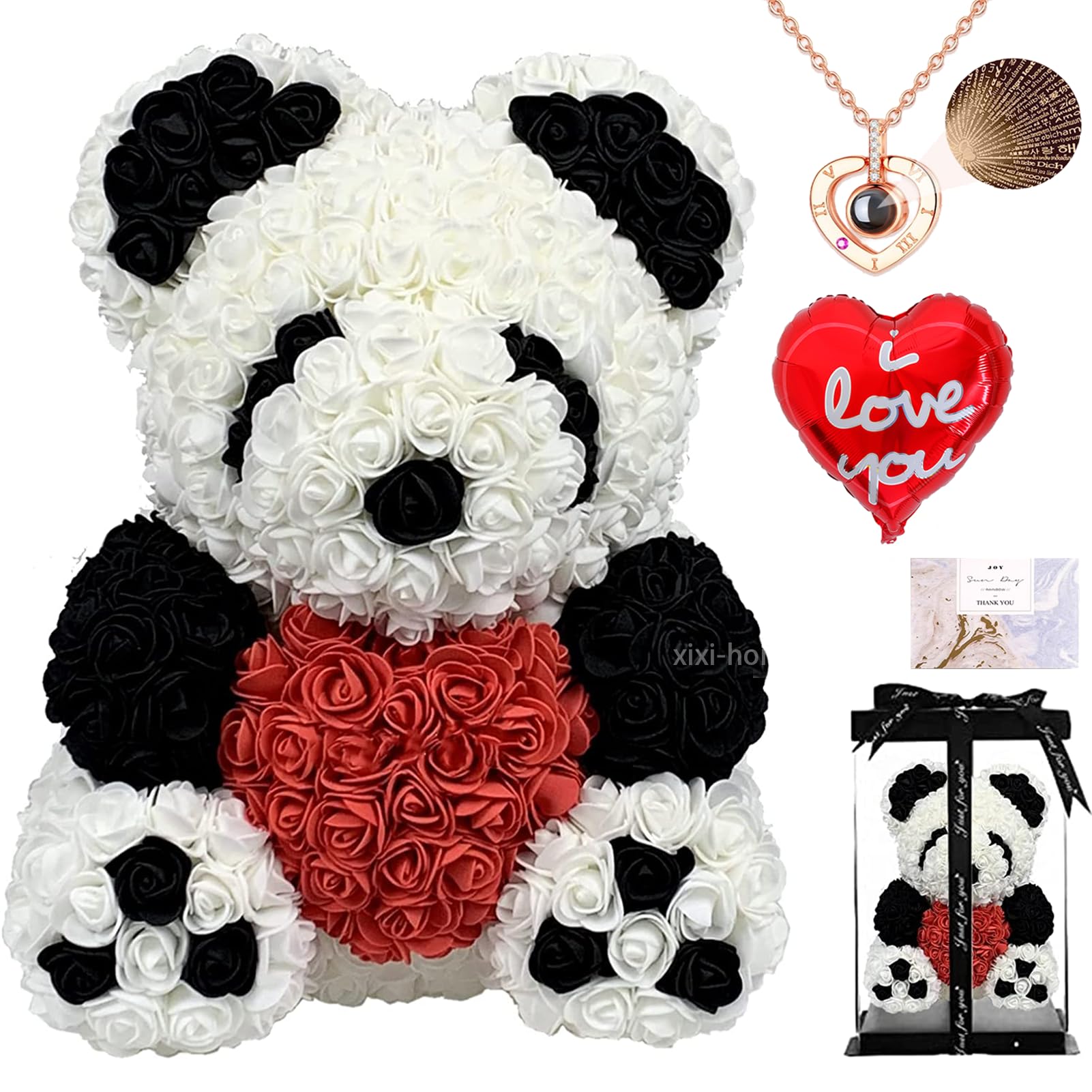 Handmade Rose Teddy Bear - Eternal Rose Flower Bear Gift Set with LED Light (10