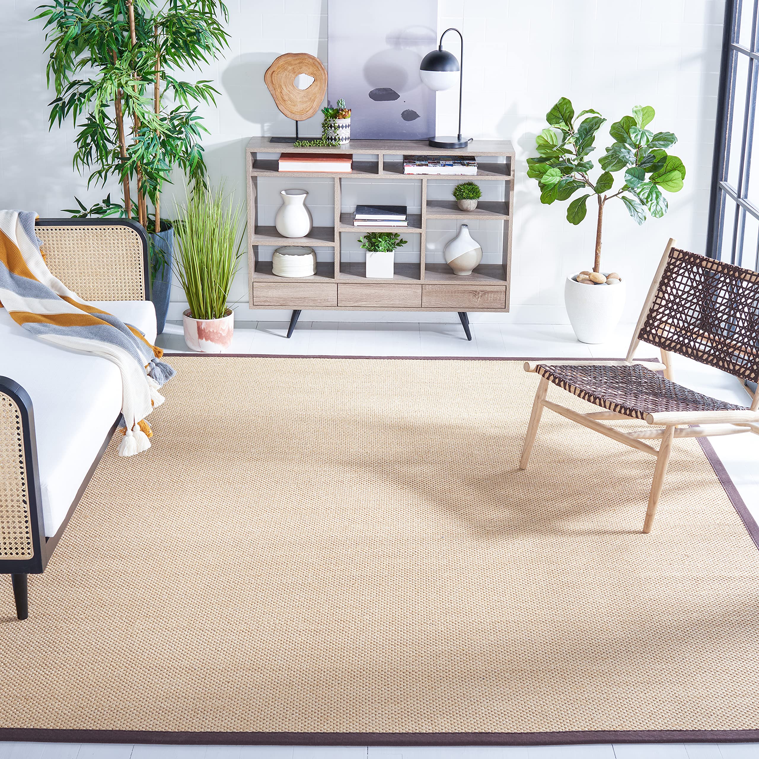 SAFAVIEH Natural Fiber Collection Area Rug - 9' x 12', Maize & Brown, Border Sisal Design, Easy Care, Durable for High Traffic Areas - Perfect for Living Room, Bedroom, Dining Room & Office (NF141C)