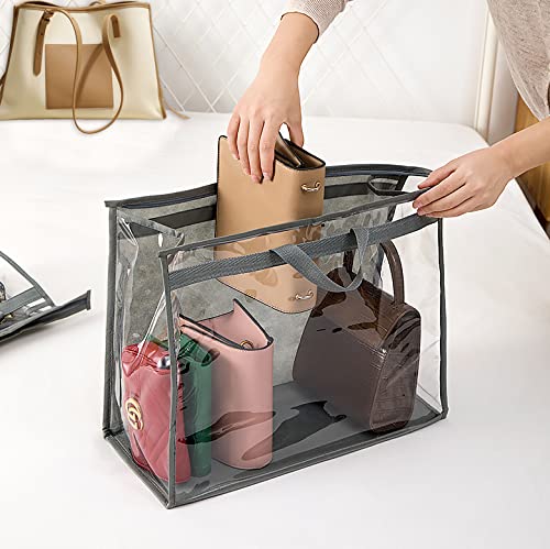 CINPIUK 10-Piece Clear Handbag Storage Organizer Set - Dustproof Purse Protector Bags with Hooks for Closet Organization (Grey) - Perfect for Travel, Home Storage & Luxury Bag Protection