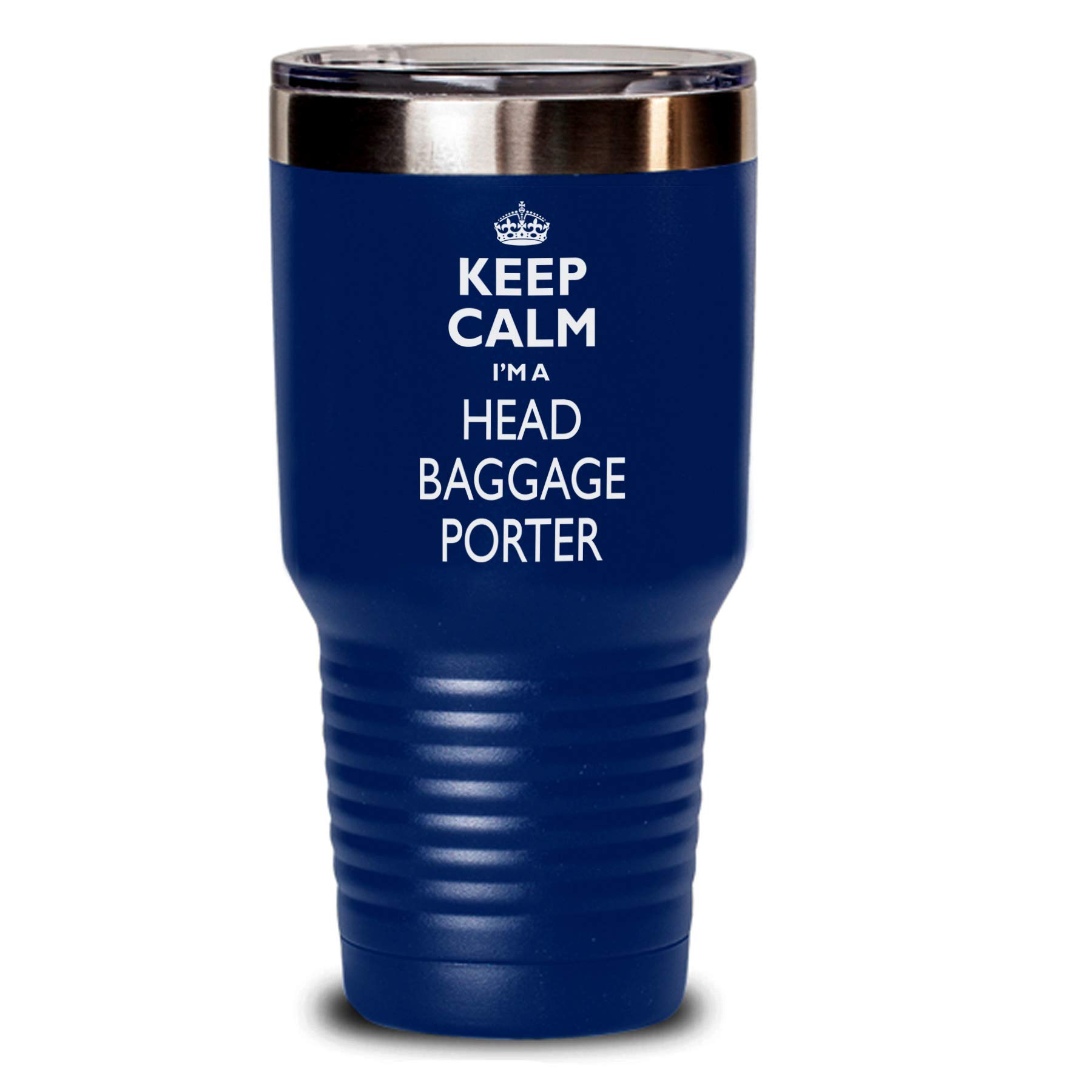 Stainless Steel Insulated Travel Tumbler 30oz - Funny 'Keep Calm' Novelty Coffee Tea Mug with Lid, Non-Spill Design for Men & Women (Navy Blue) - Perfect for Commuting, Office, Gym & Outdoor Activities