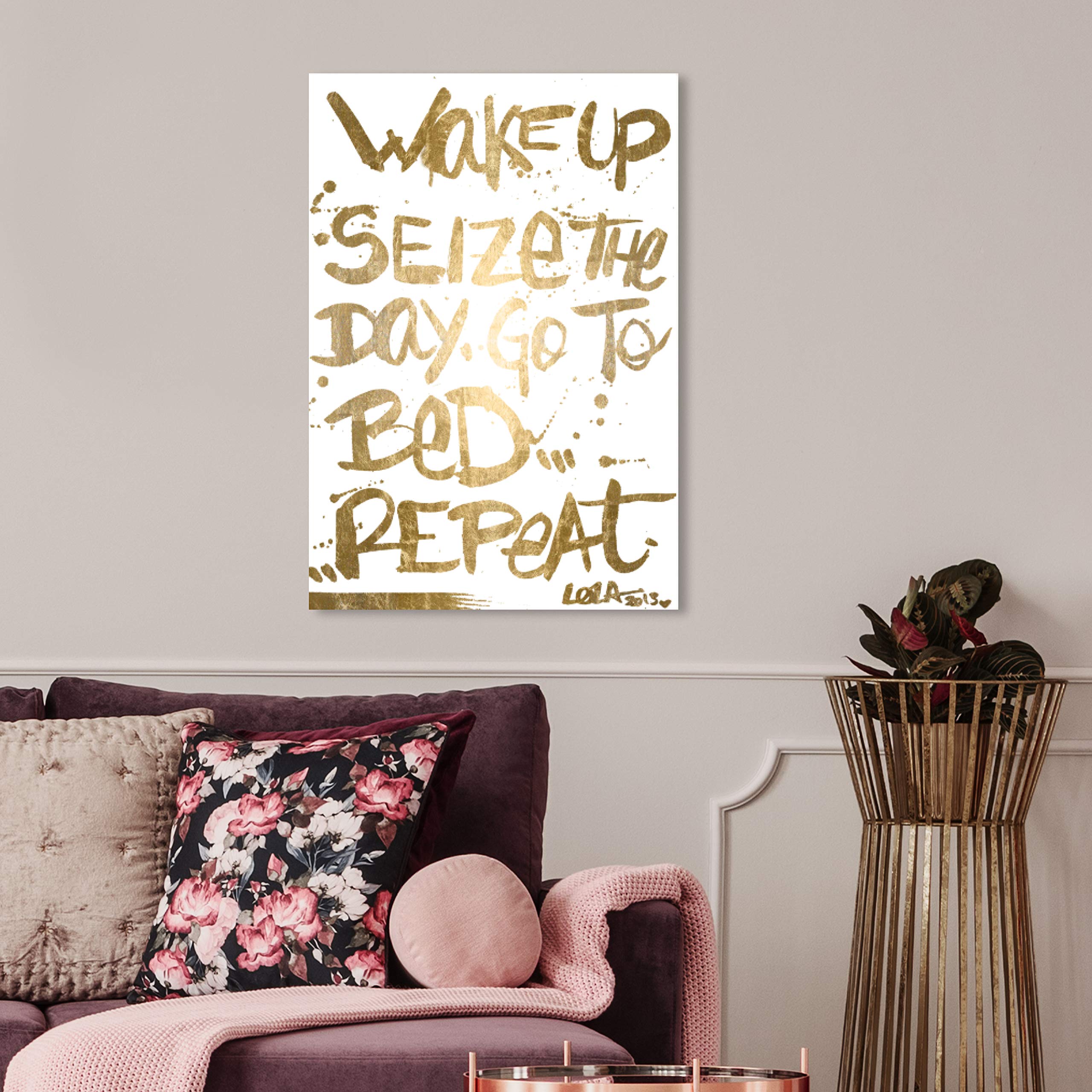 Oliver Gal Artist Co. 'Seize The Day' Gold Foil Wall Art Canvas Print - 20x30 Inch Motivational Quote Home Decor for Living Room, Bedroom & Office - White & Gold Typography Artwork