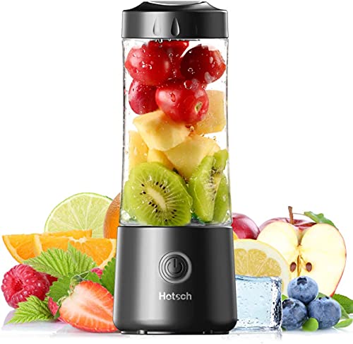 2022 Hotsch Portable Blender - 13.5 Oz Rechargeable Mini Blender with 6 Blades for Juice, Smoothies, Yogurt & Shakes | Single Serve Personal Blender | Perfect for Travel, Gym, Office & Home Use - Black