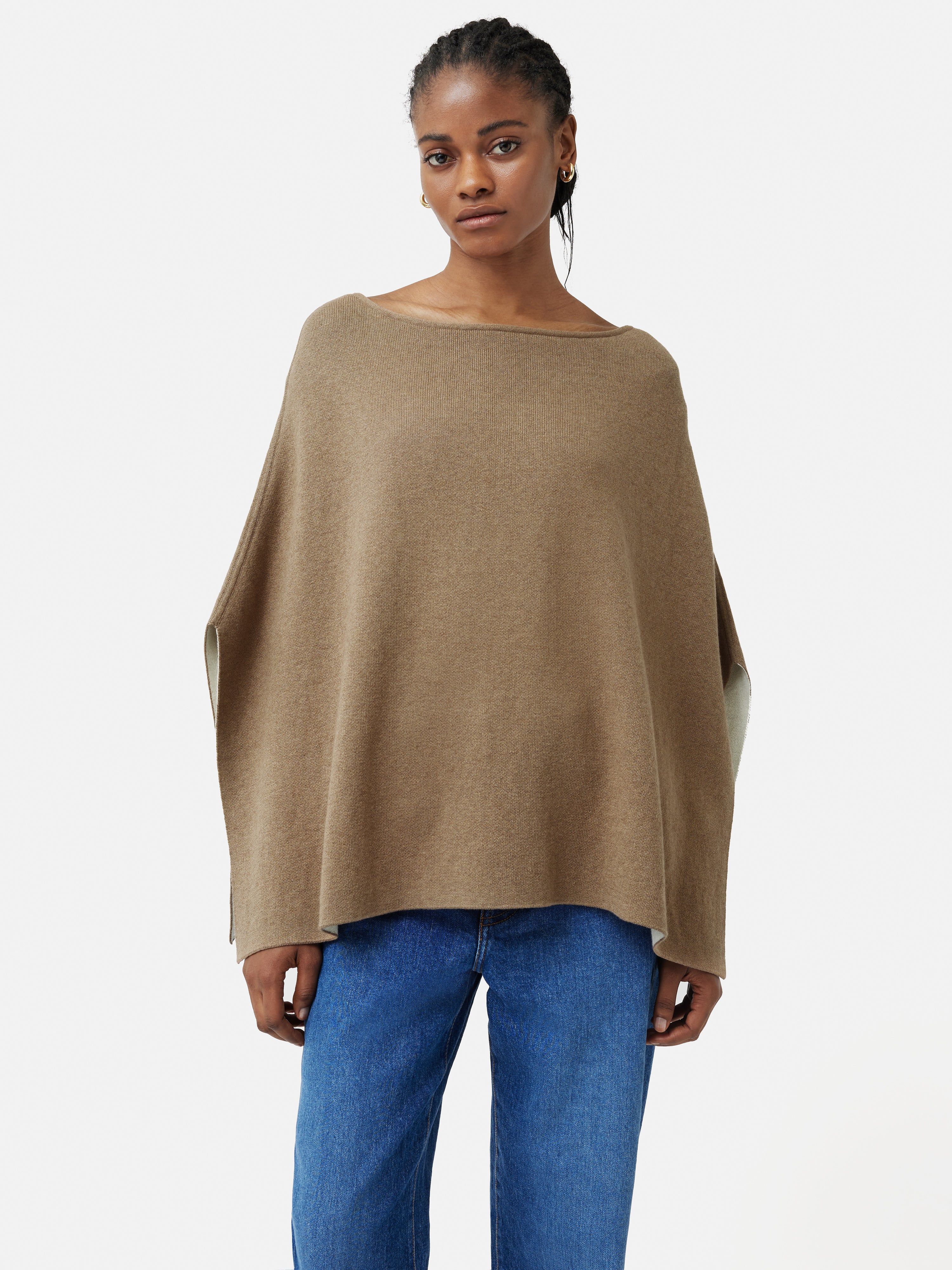 Reversible Cotton Blend Poncho for Women - Soft & Lightweight Camel Color Wrap Shawl - Perfect for Beach, Travel, and Casual Wear