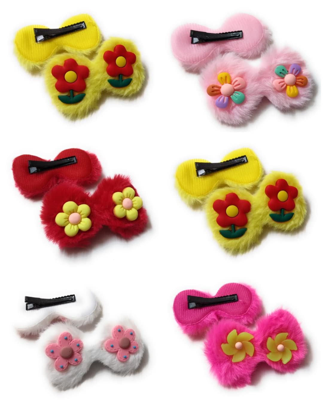 Adorable Furry Bow Hair Clips for Baby Girls & Kids - 6-Piece Set | Soft Hair Accessories for Toddlers, Infants & Children | Perfect for Parties, School & Daily Wear